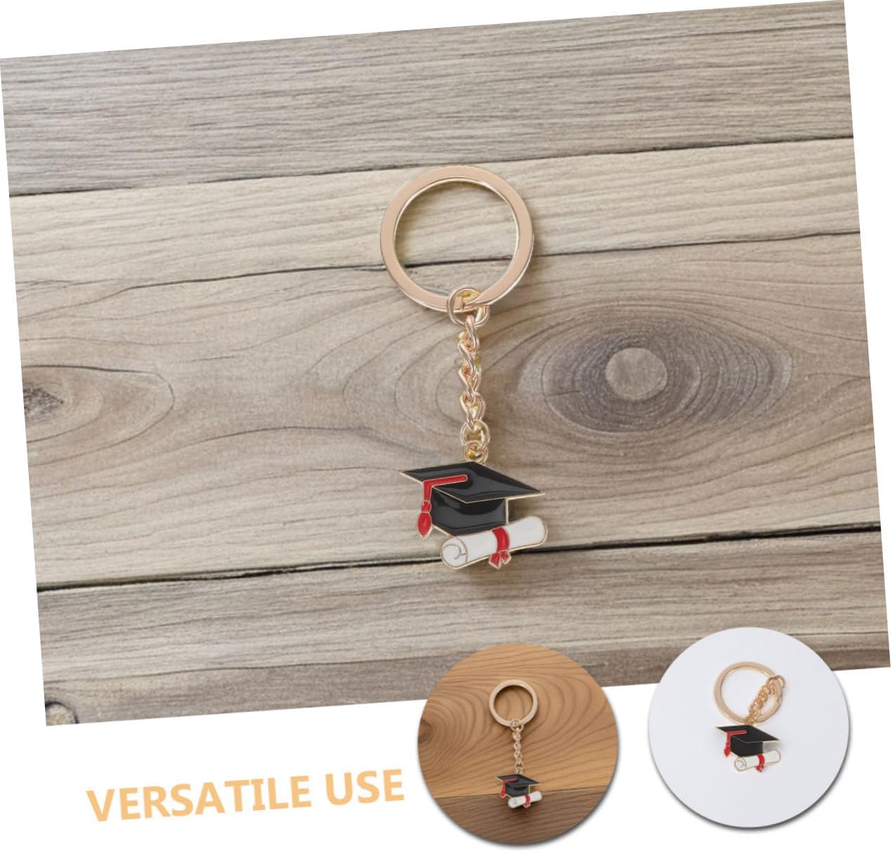 10Pcs Graduation Keychain Charms Metal Cap Keyrings