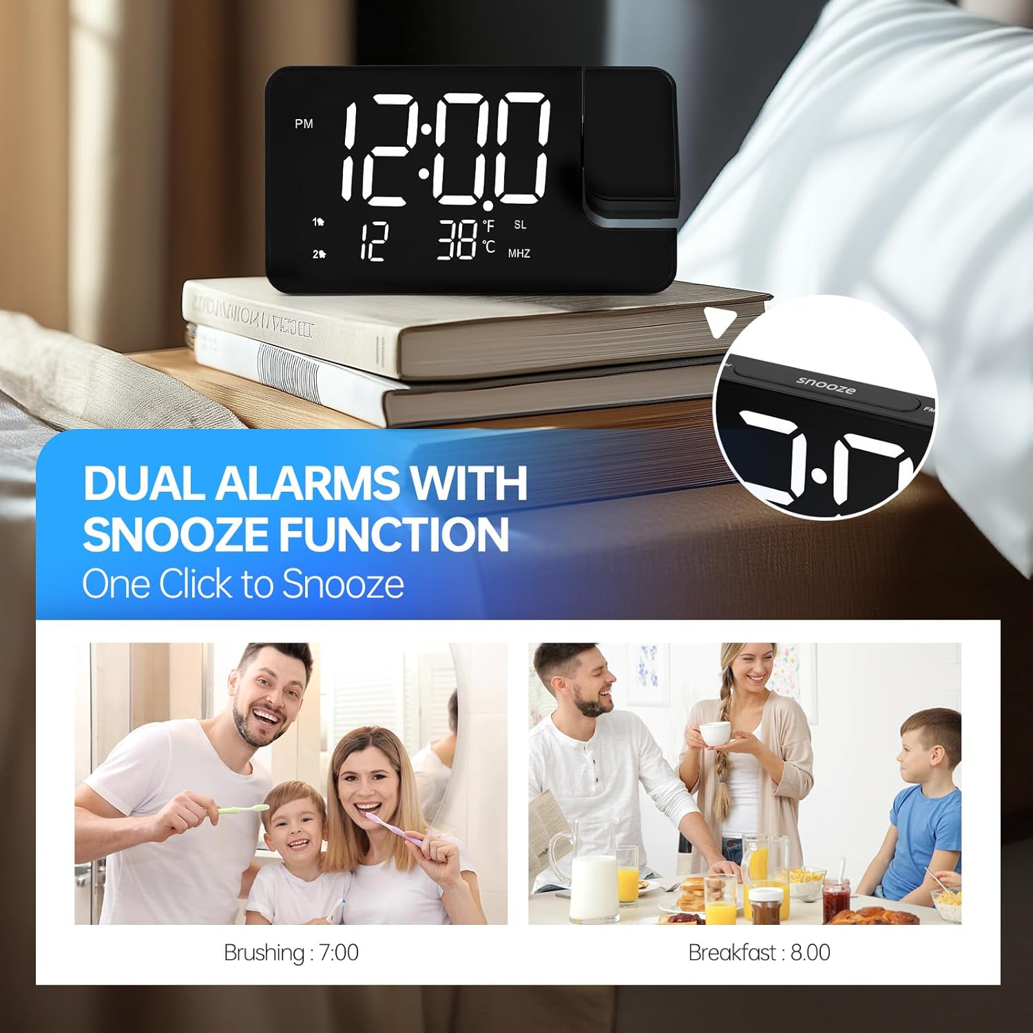 WAIGESEN Projection Alarm Clock with Rotatable Projector