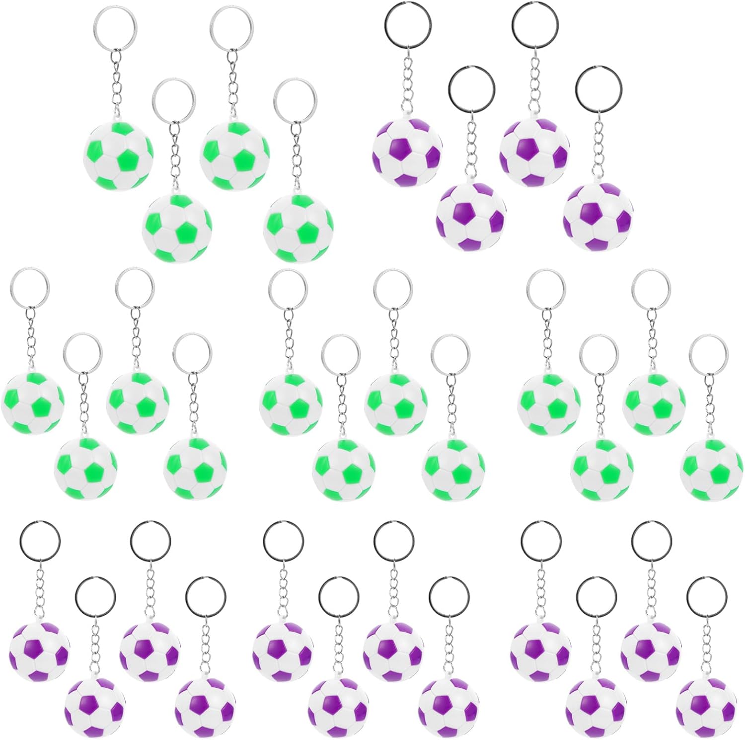 LOGOFUN 24 Pcs Soccer Ball Keychain Set Purple Green