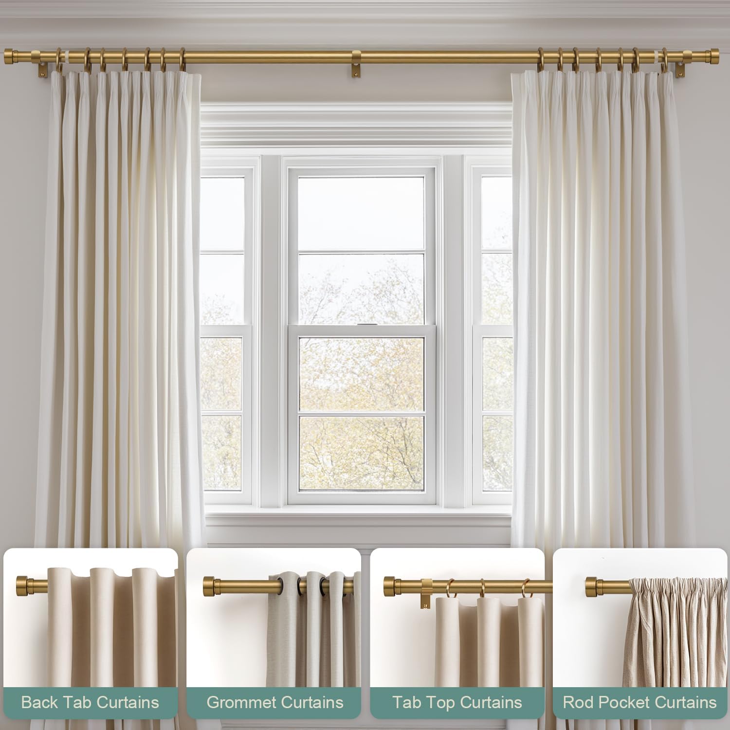 Warm Gold Brass Curtain Rod with Solid Metal Finials 1 Diameter