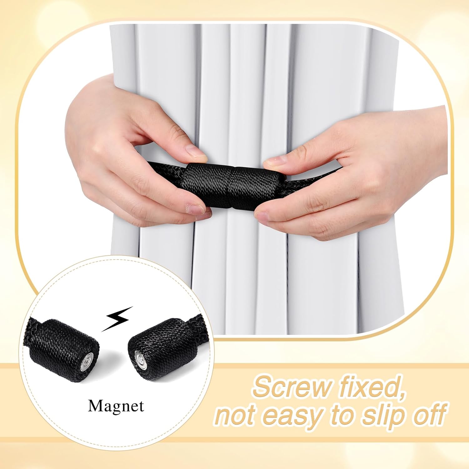 Queekay 4 Pcs Magnetic Curtain Tiebacks Black