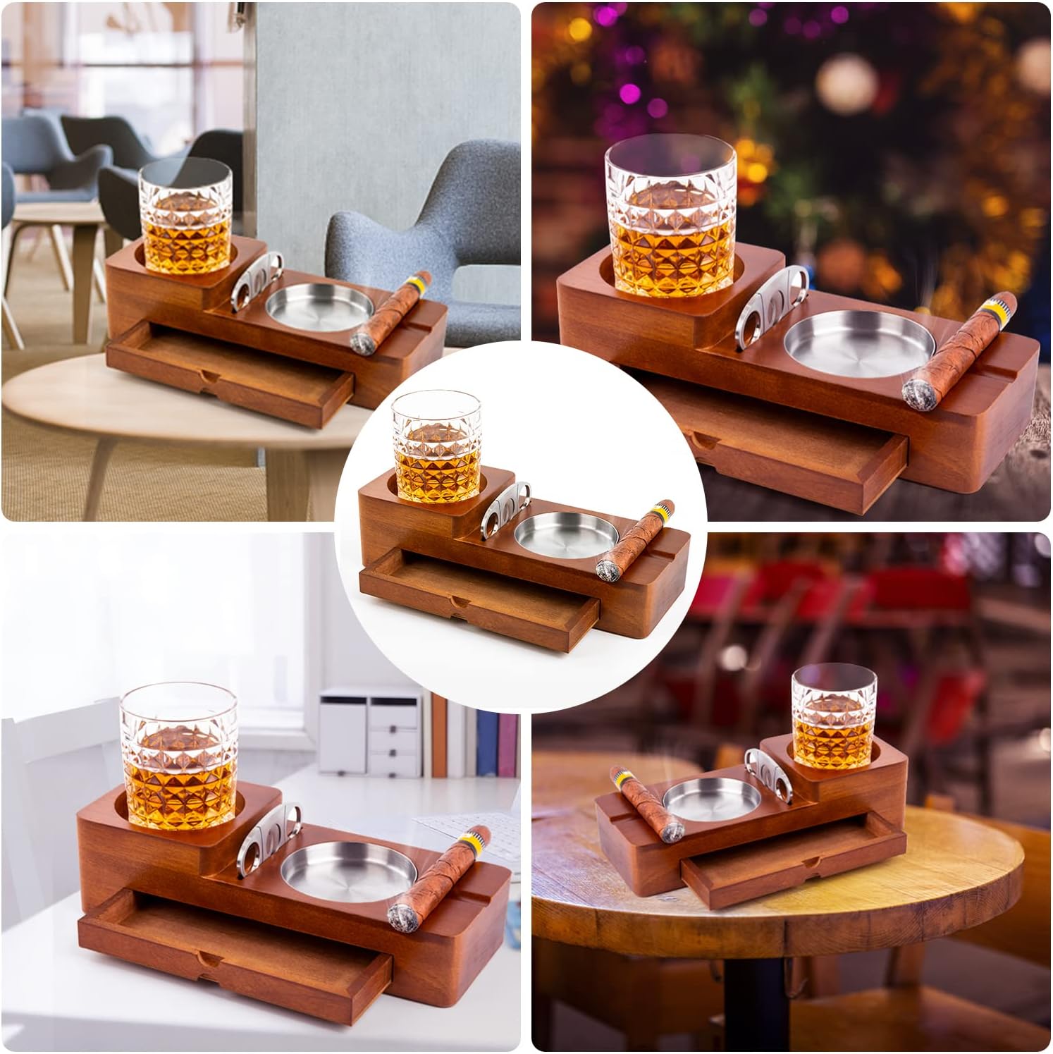 Cigar Ashtray Whiskey Glass Tray Set for Men