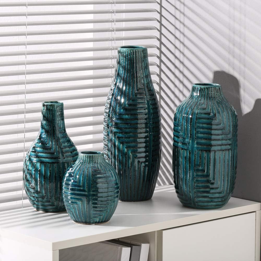 Hjn Ceramic Teal Vase 106 Height Modern Decor