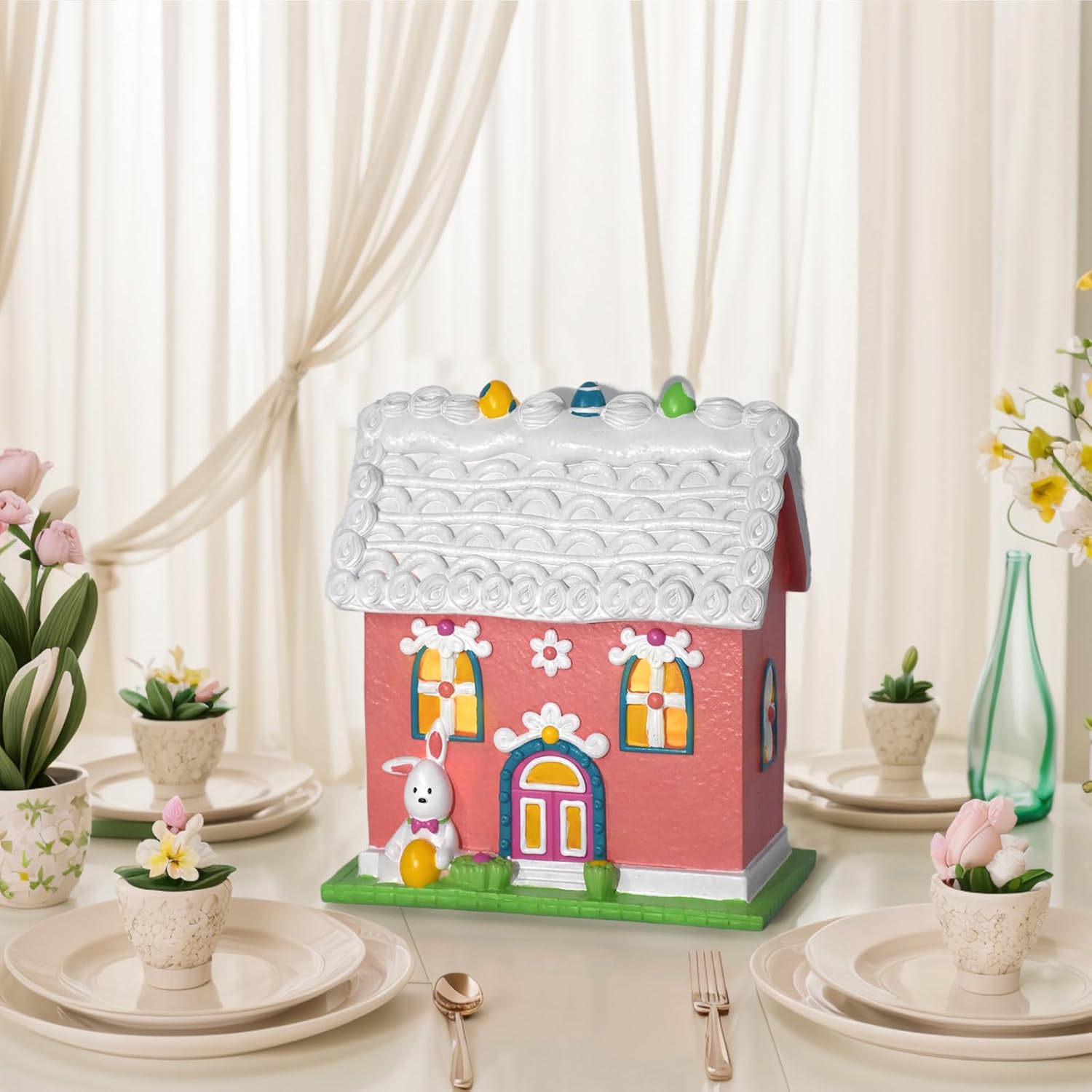 Easter Village Houses with LED Lights Indoor Decor