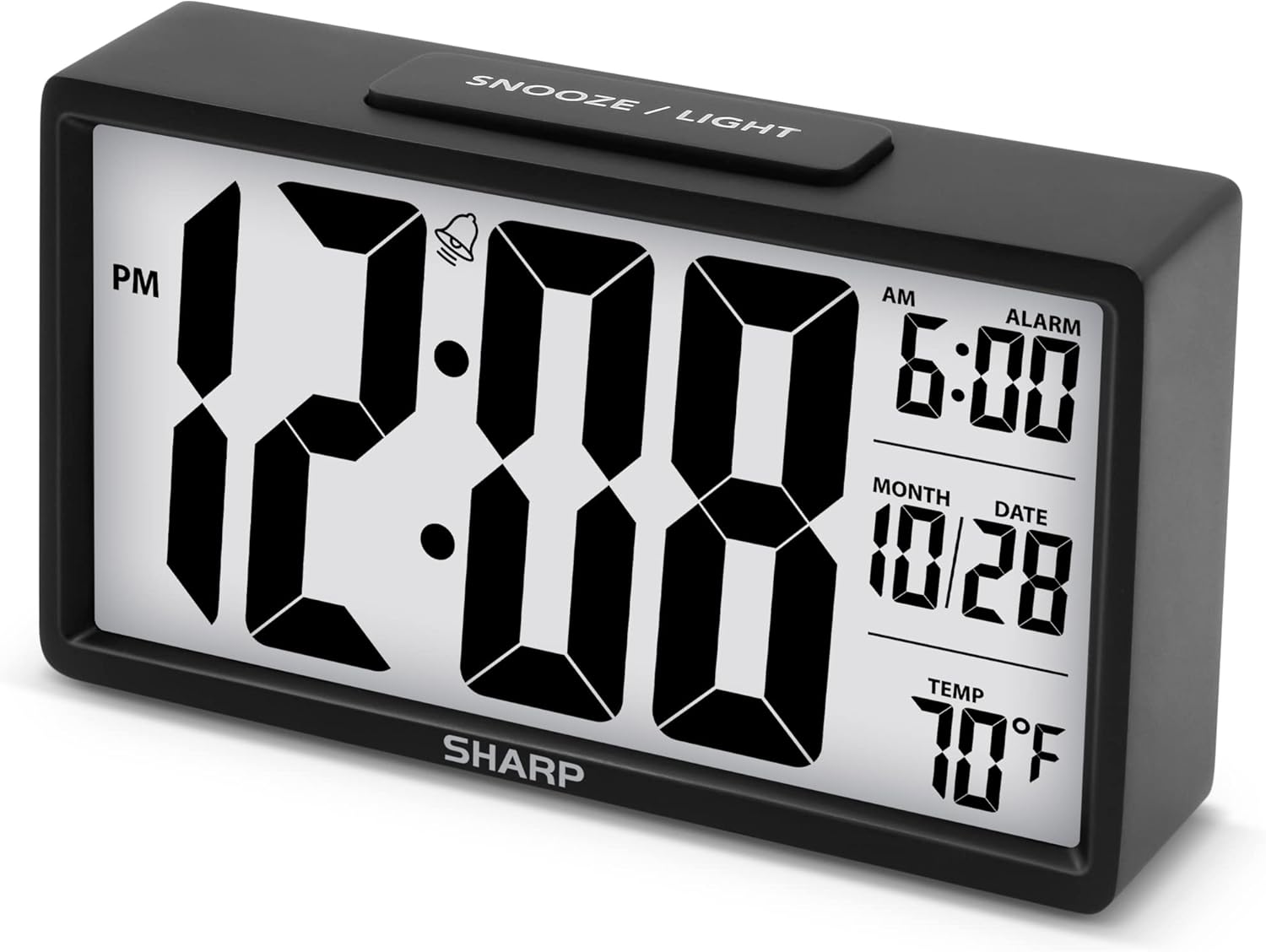 Sharp Alarm Clock with Jumbo 28 Display and Nightlight - Black