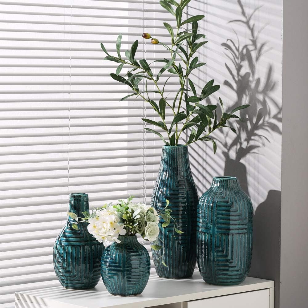Hjn Ceramic Teal Vase 106 Height Modern Decor
