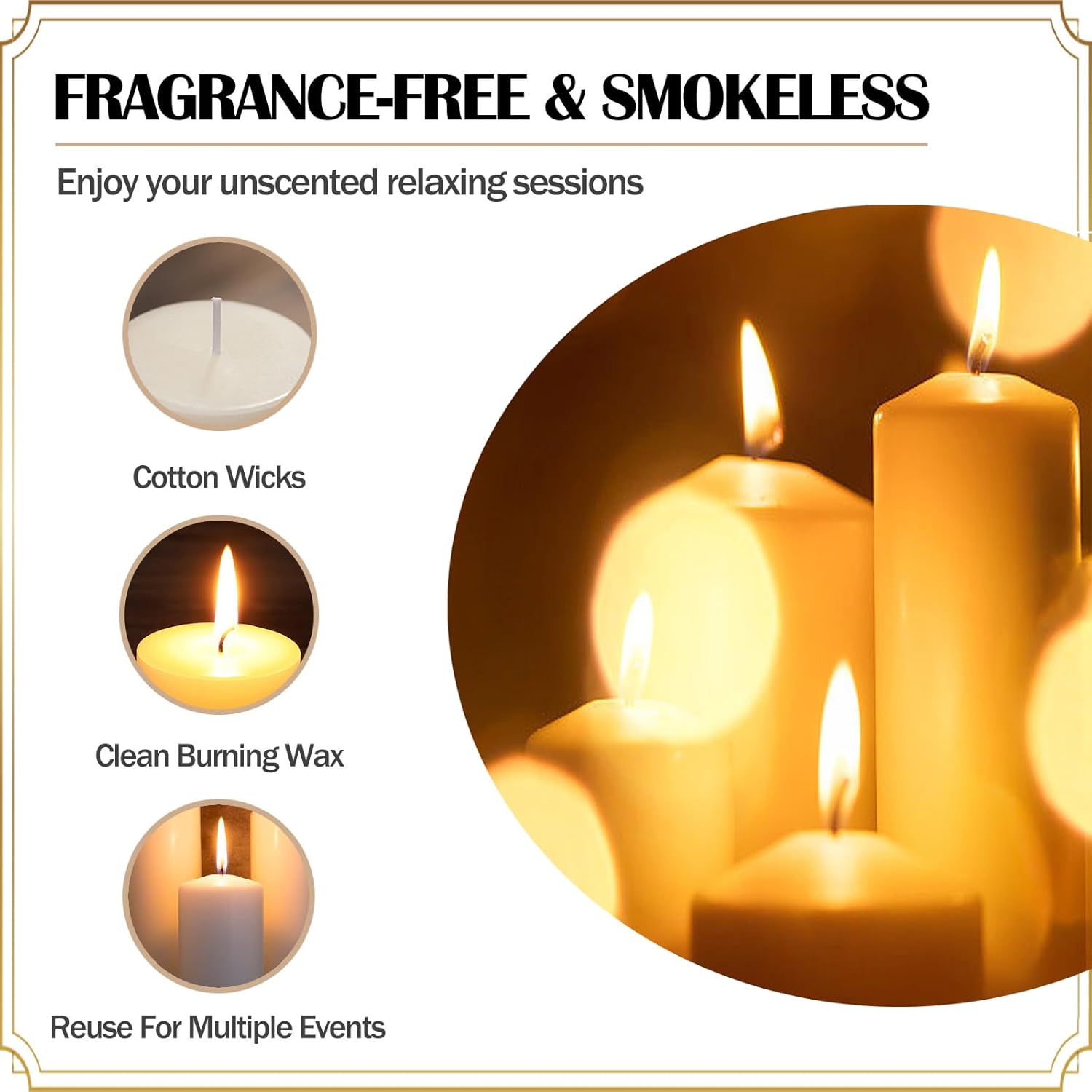 NICOLEKAY Pillar Candles Set of 6 Unscented Dripless 3x3 Ivory