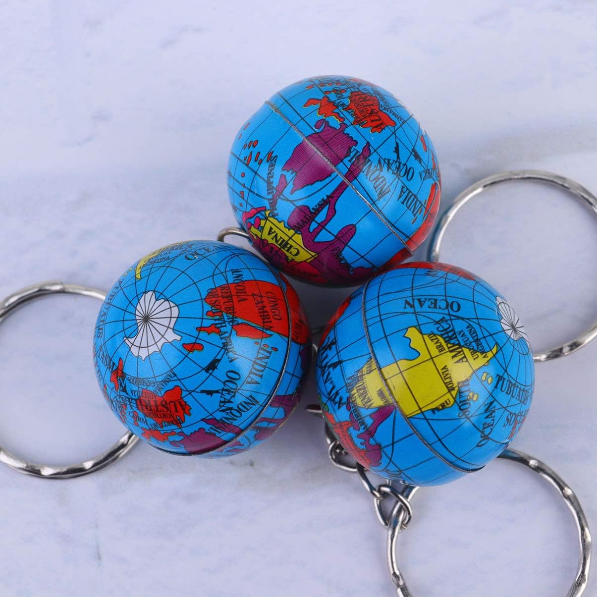 12Pcs Tinplate Globe Keychains with Mini World Planets