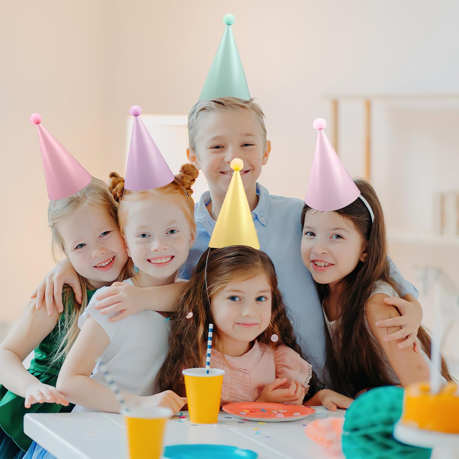 30PCS Rainbow Cone Hats for Kids Adults Party Decor