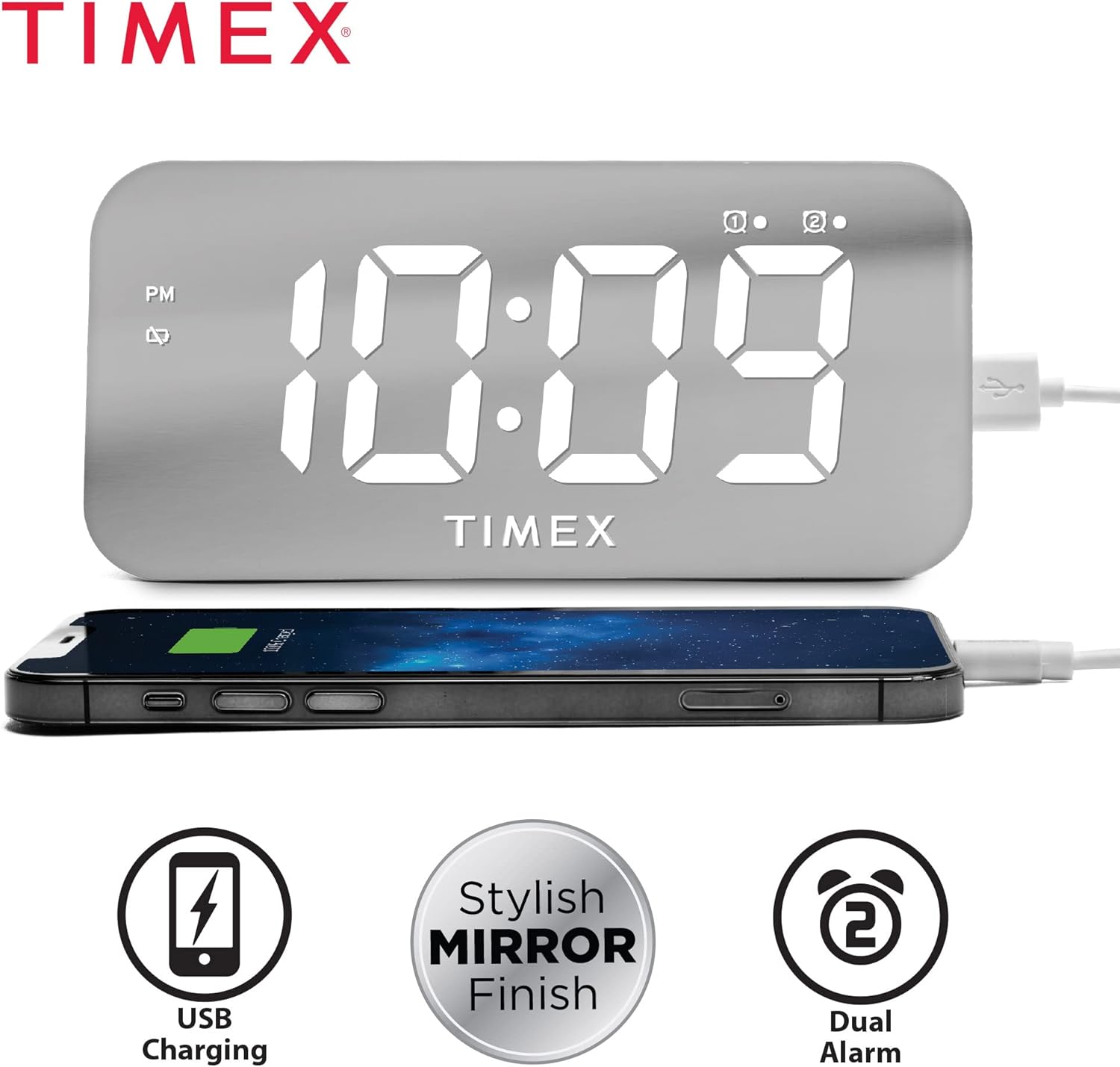 Timex Digital Alarm Clock with USB Charger and Large Display