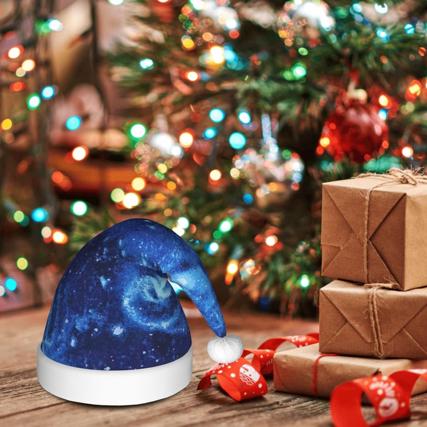 QinZheng Blue Universe Space Galaxy Santa Hat for Women