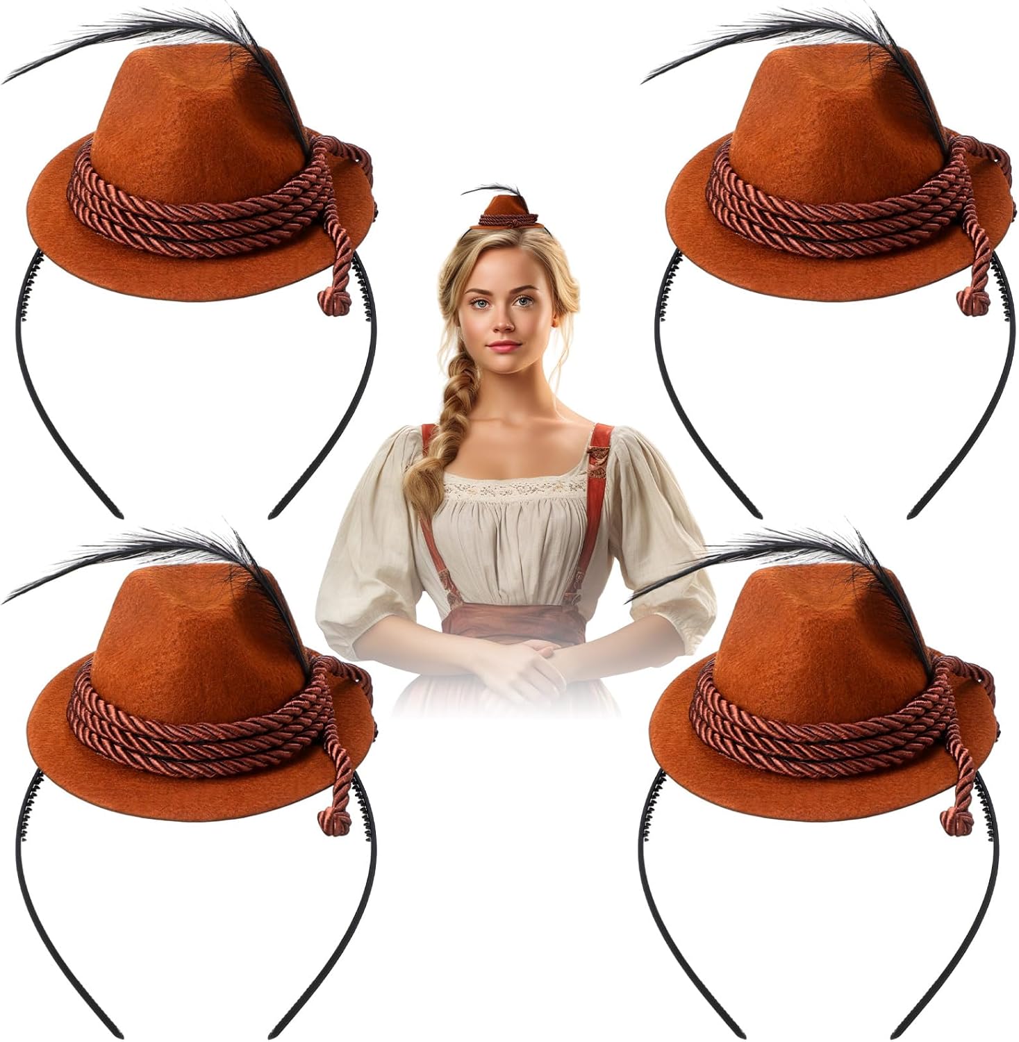 4 Pcs Oktoberfest Headbands with Feathers for Costume Party