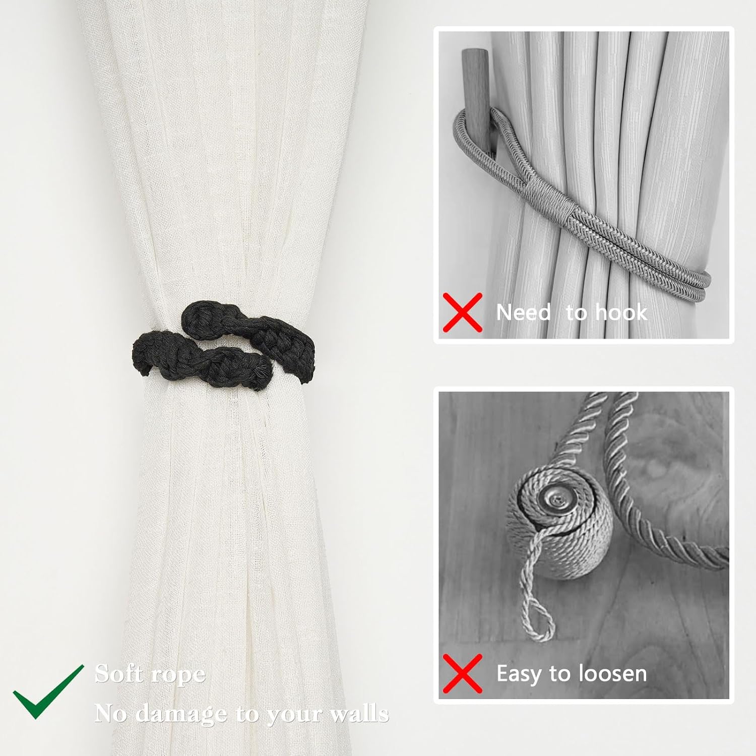 NICEEC 2 Pack Cotton Rope Curtain Tiebacks Farmhouse Decor Holdbacks