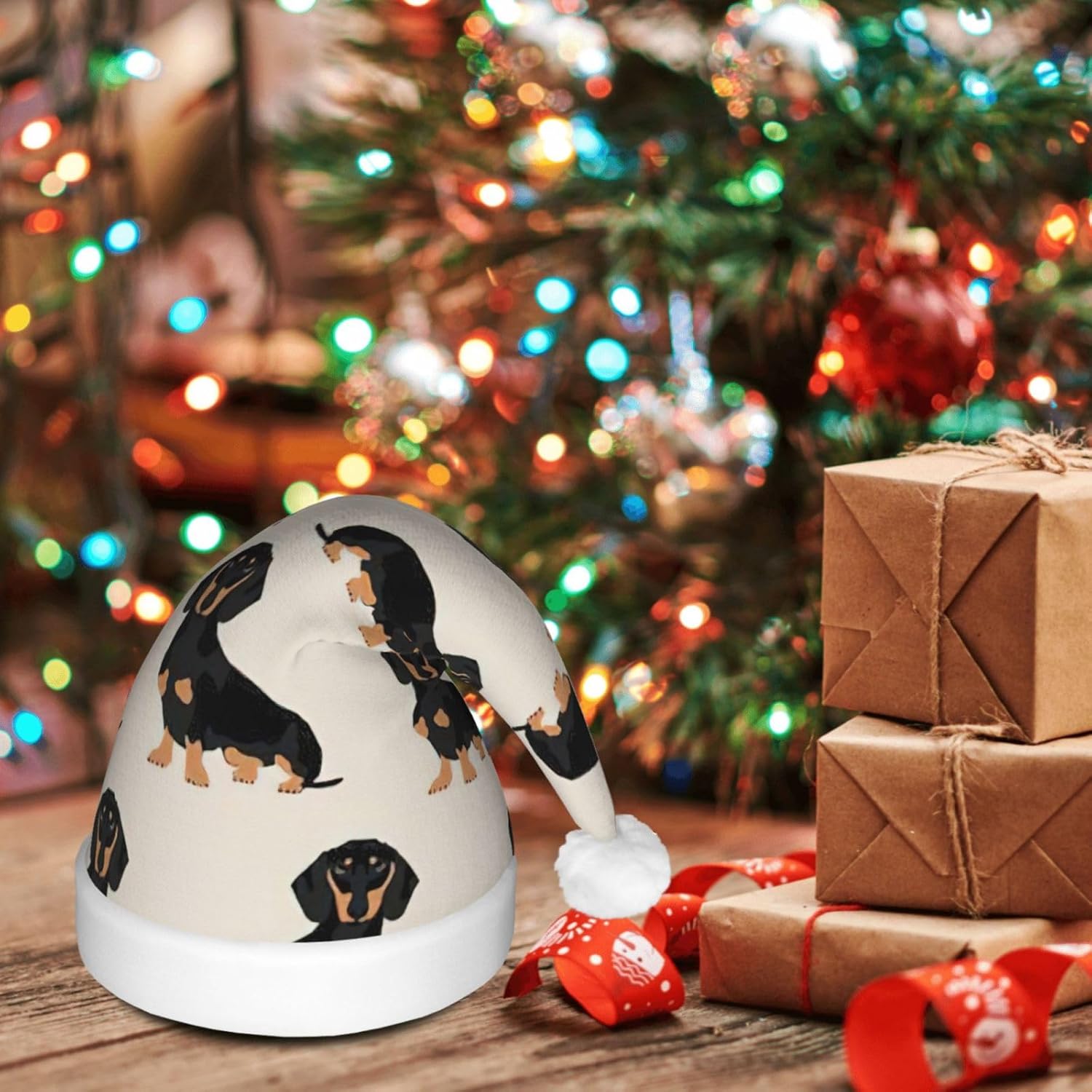 QINZHENG Dachshund Dog Halloween Santa Hat for Adults