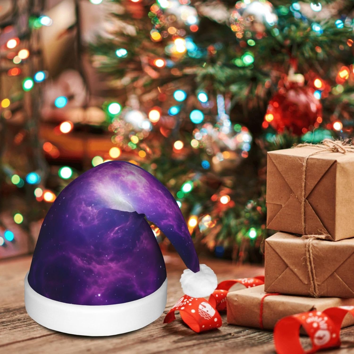 QinZheng LED Sky Purple Halloween Santa Hat for Adults