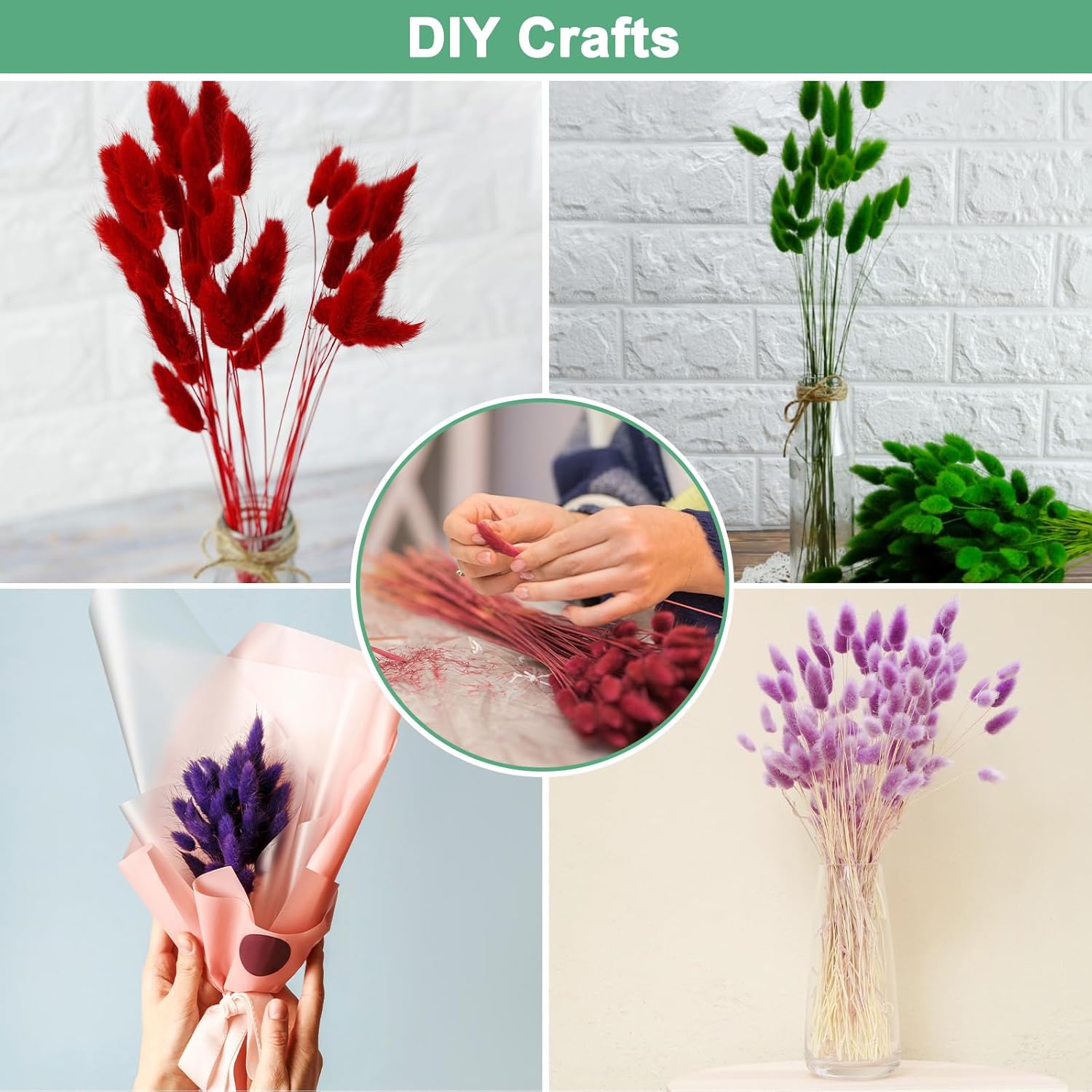120-Pack Fluffy Bunny Tails Dried Grass Decor