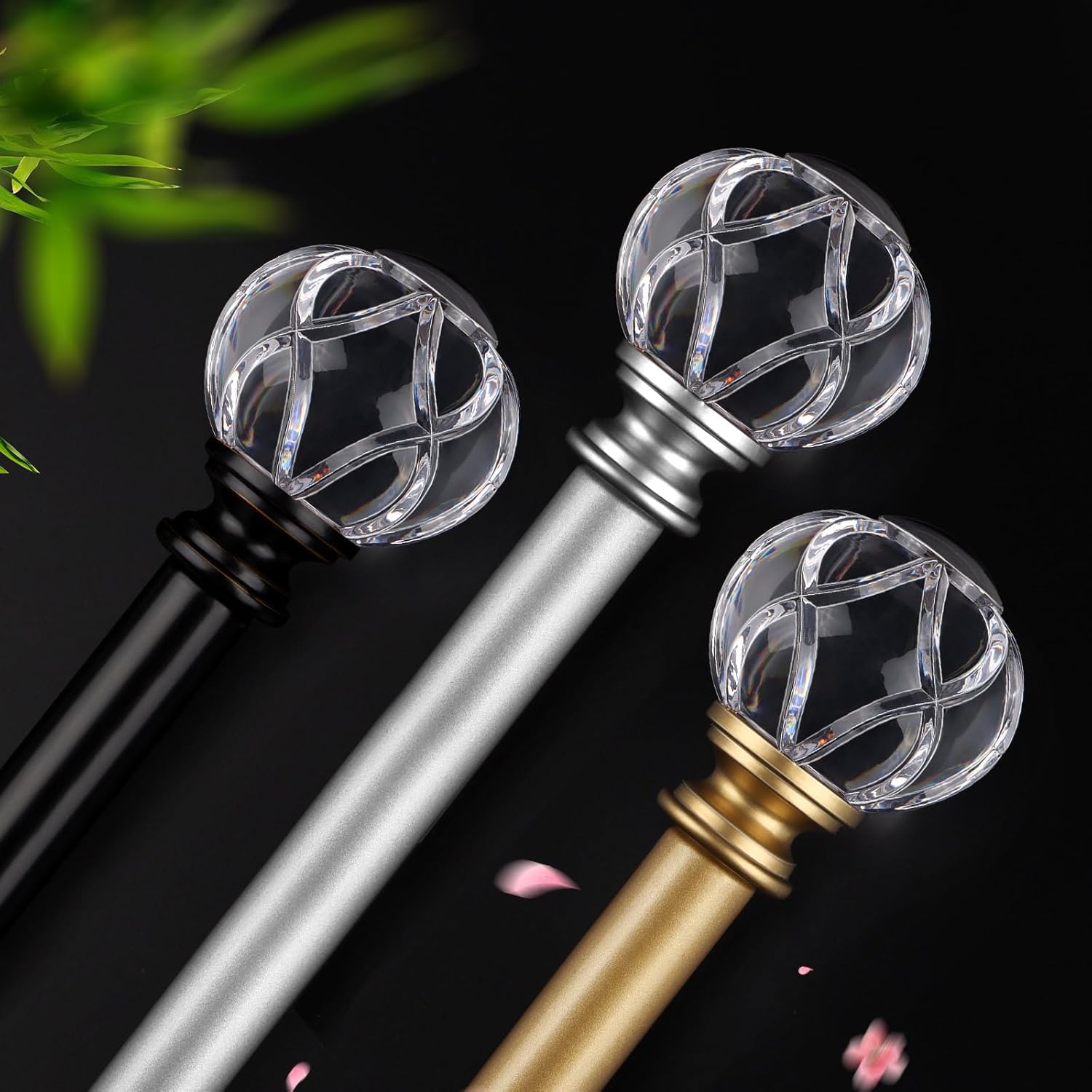 Kamanina 1 Inch Telescoping Curtain Rods with Crystal Ends