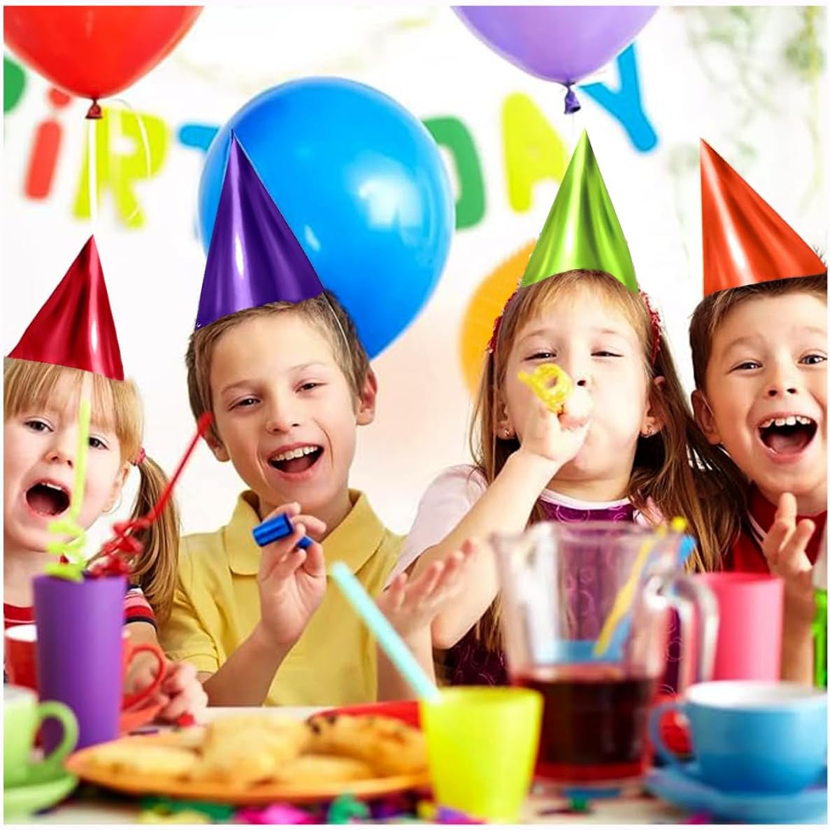Tytroy 12 Assorted Metallic Cone Birthday Hats