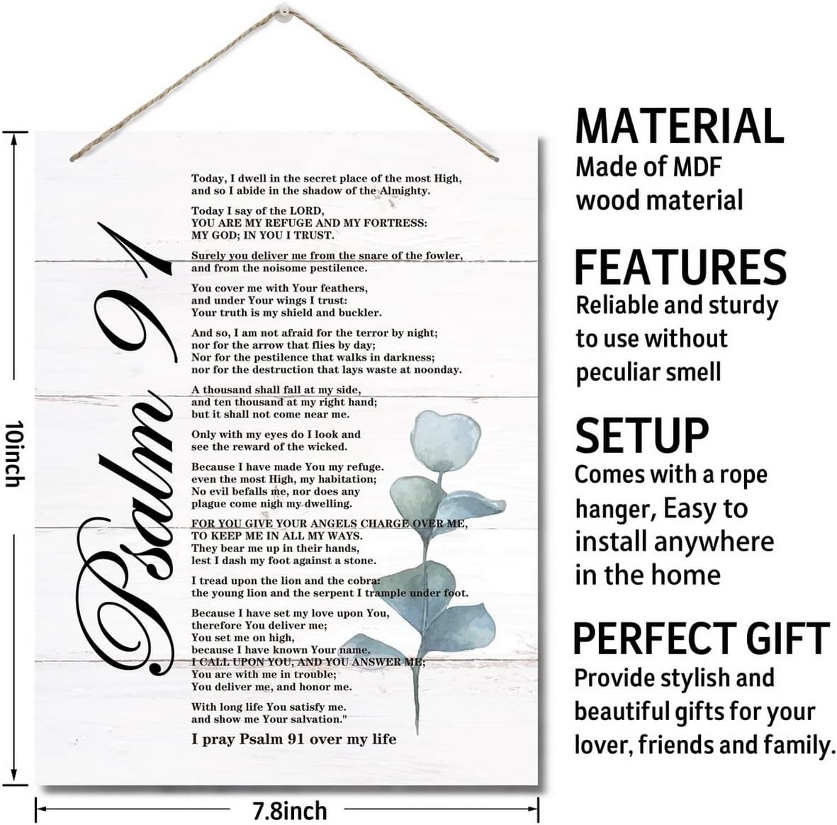 Psalms 91 Inspirational Christian Wall Decor Sign