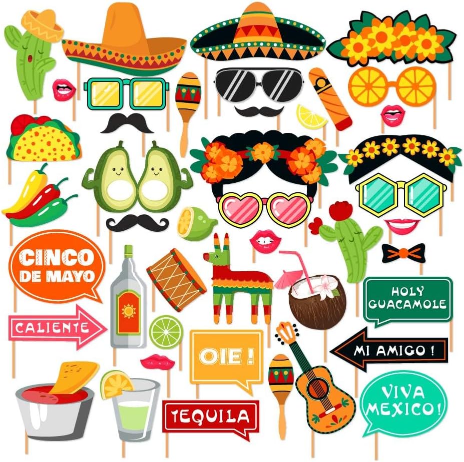 45Pcs Mexican Fiesta Photo Booth Props Kit