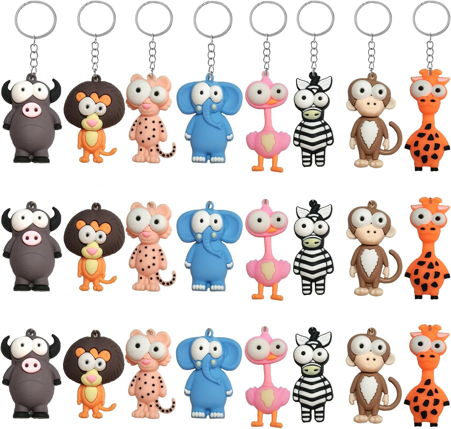 24 Pcs Rubber Animal Keychains Bulk