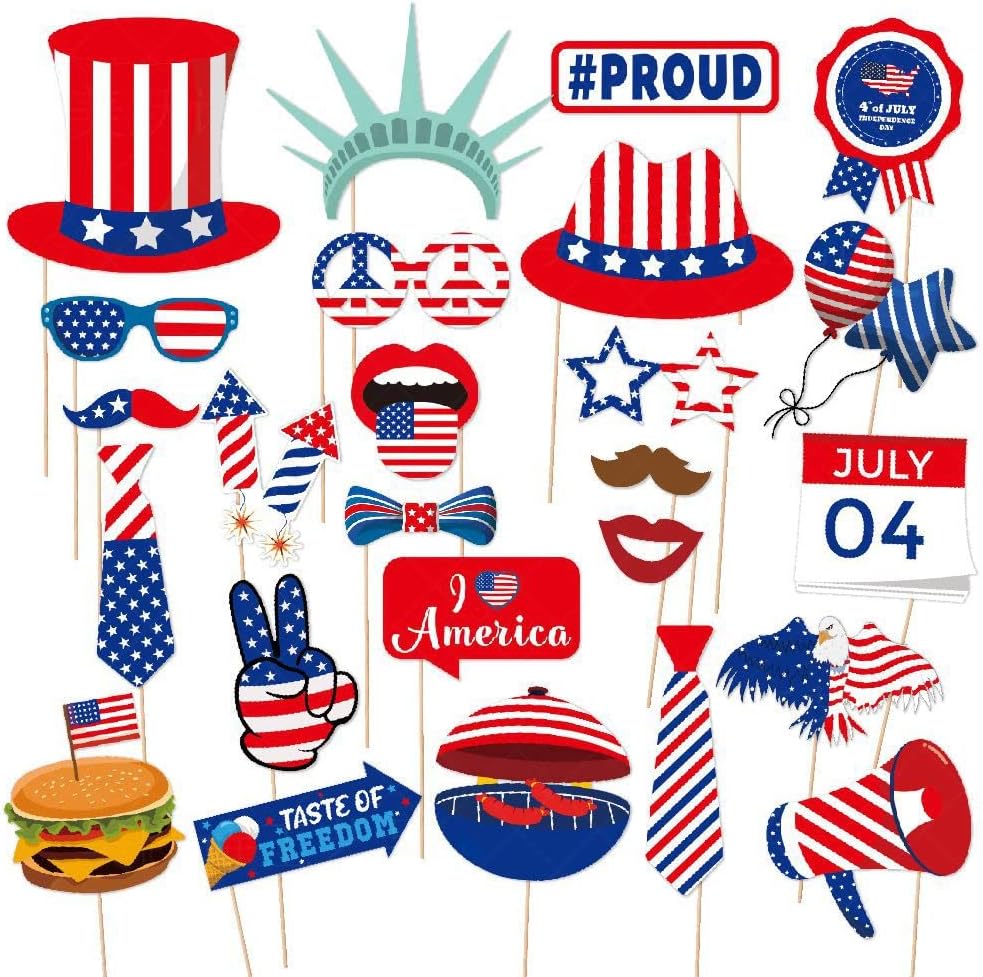 25 Pcs Patriotic Photo Booth Props for 4th of July