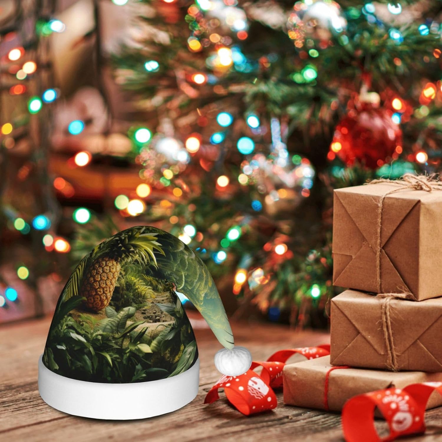 QINZHENG Pineapple Green Santa Hat Personalized Christmas Gift for Women