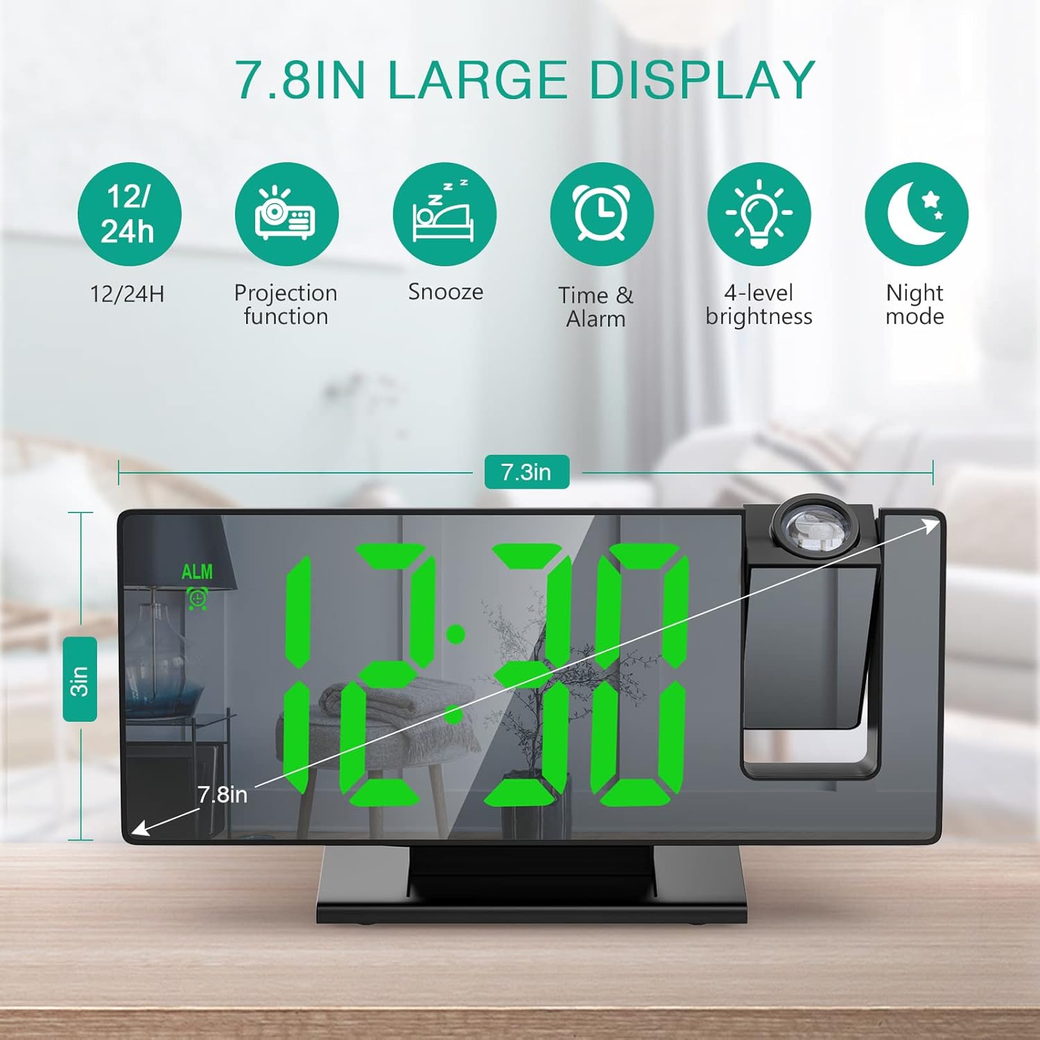 ORIA Projection Alarm Clock with Temperature and Brightness Control
