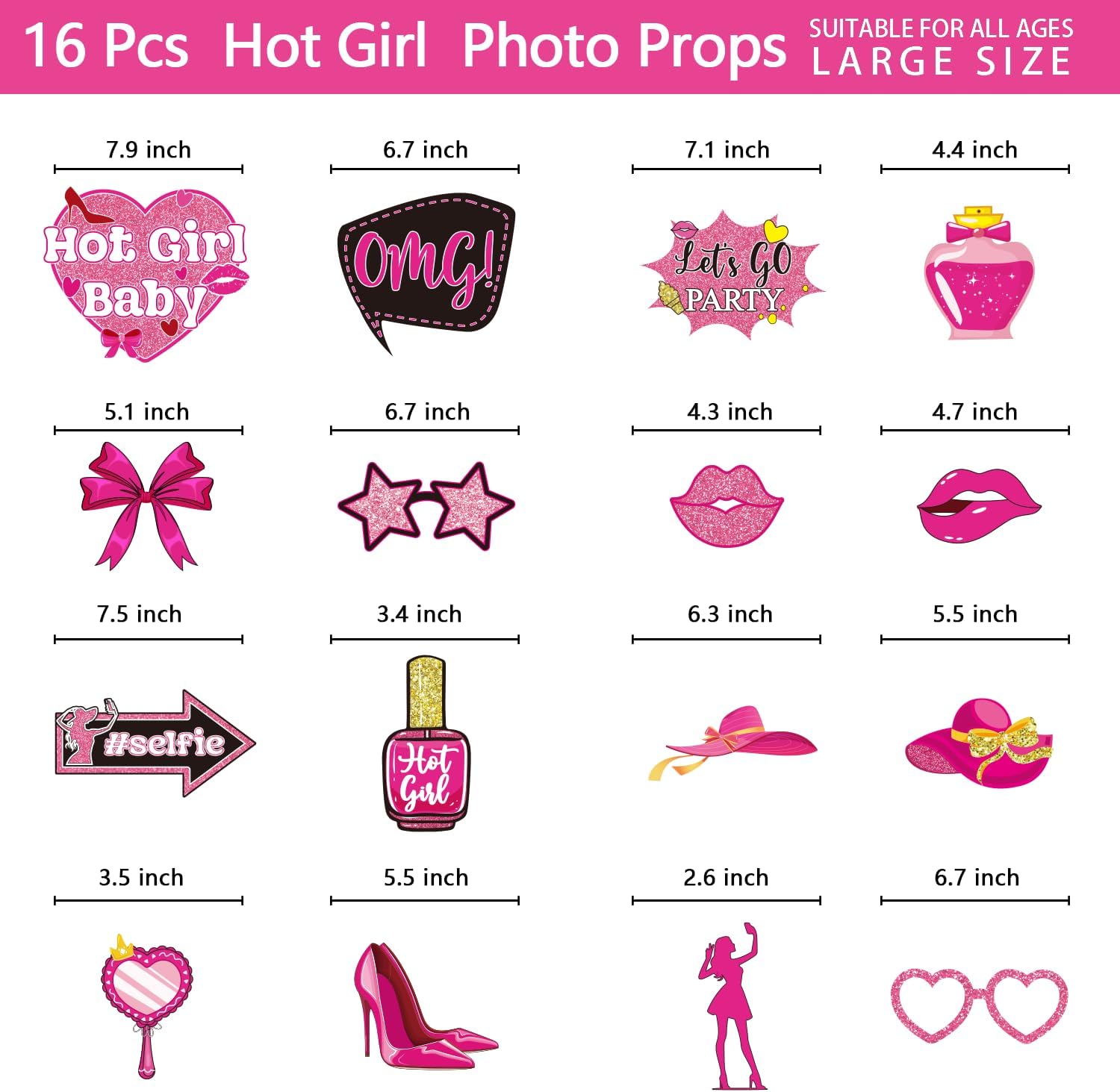 Hot Pink Girls Birthday Photo Booth Props