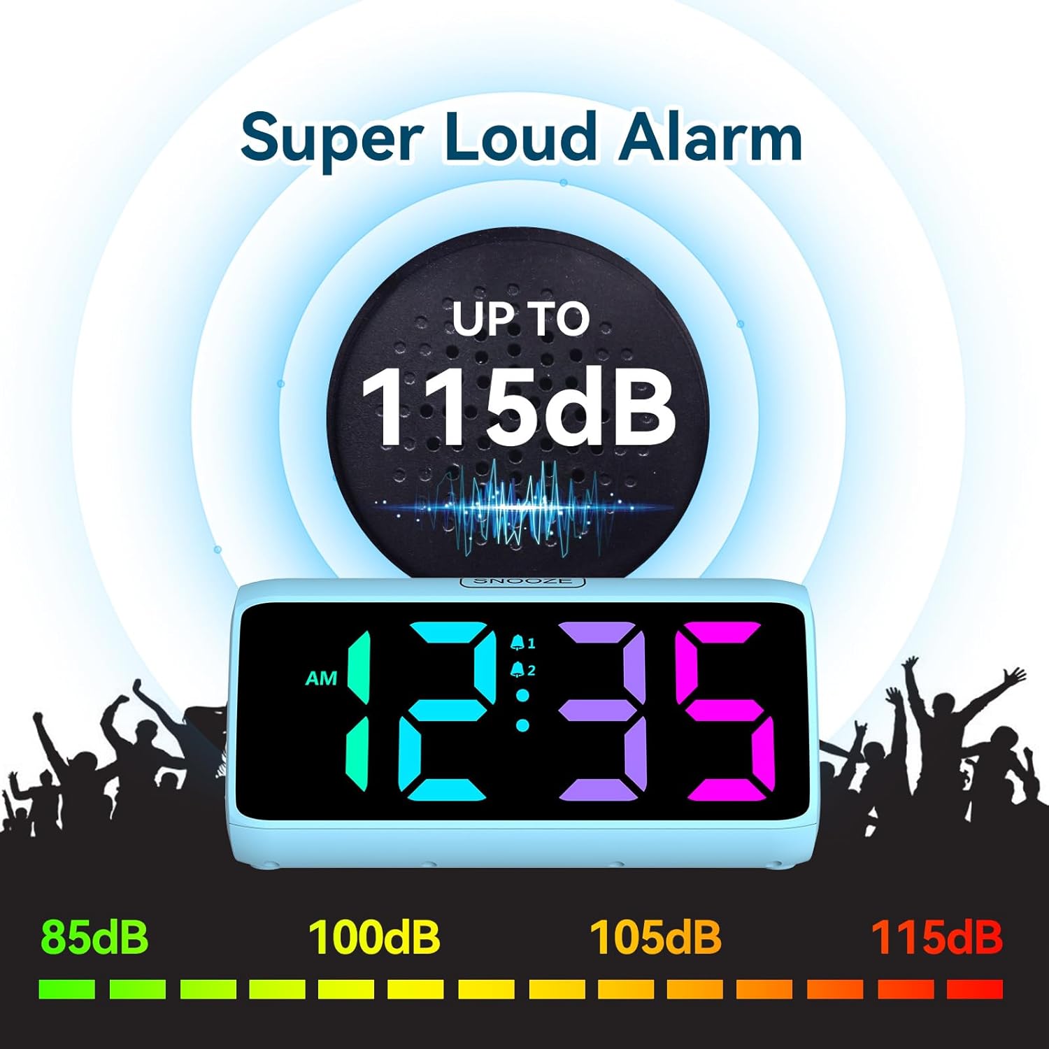 Netzu Loud Alarm Clock with RGB Display and 2 Alarms