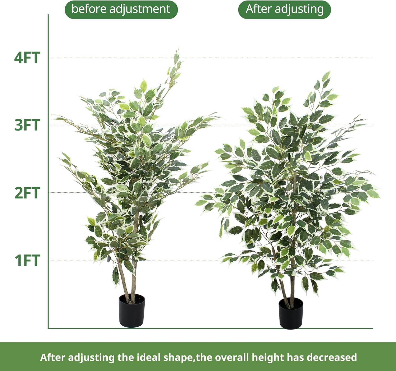 YEPDIN Artificial Ficus Tree 4 Feet Tall Silk Fake Tree with Pot