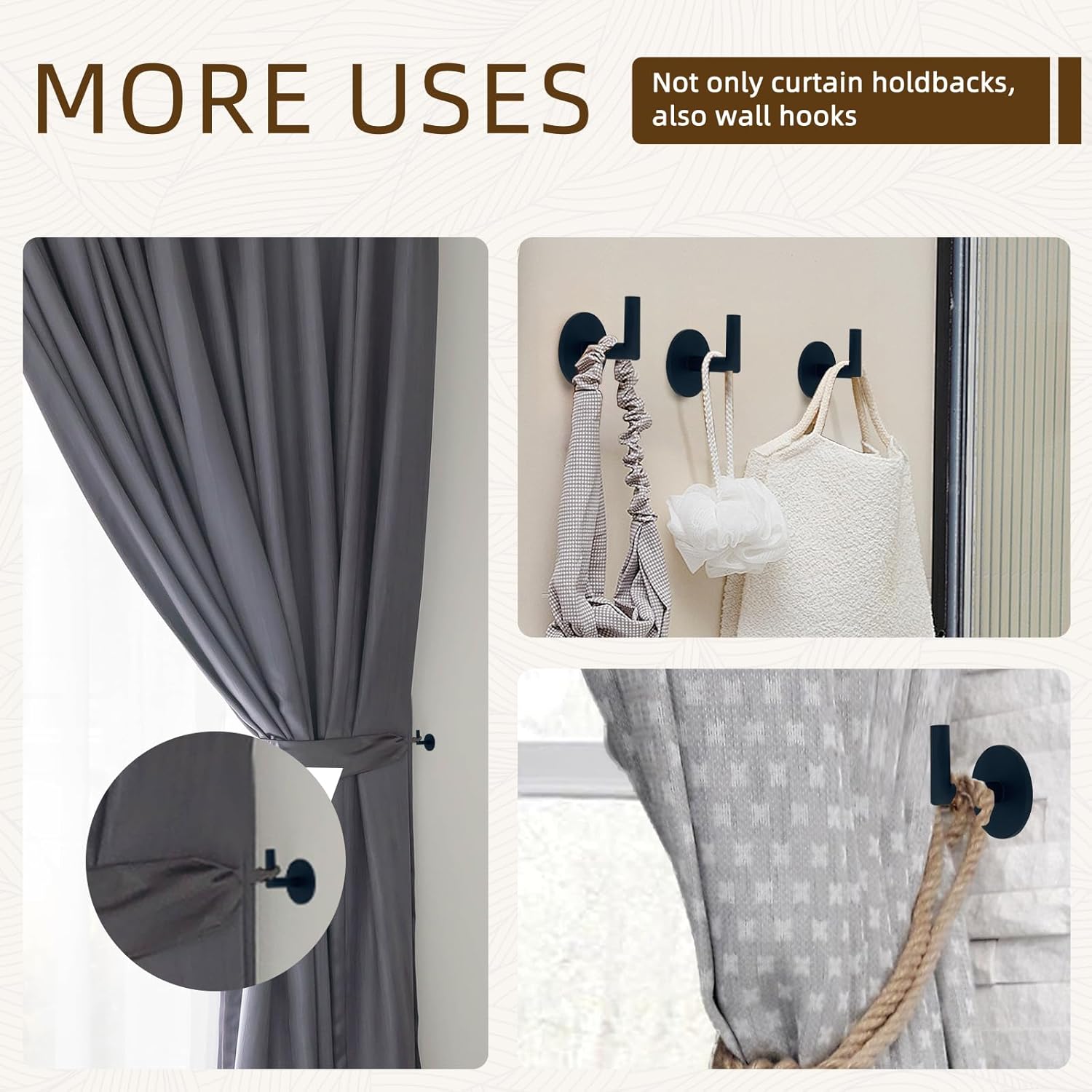 ARNORX L Shaped Curtain Holdbacks Set of 2 Black