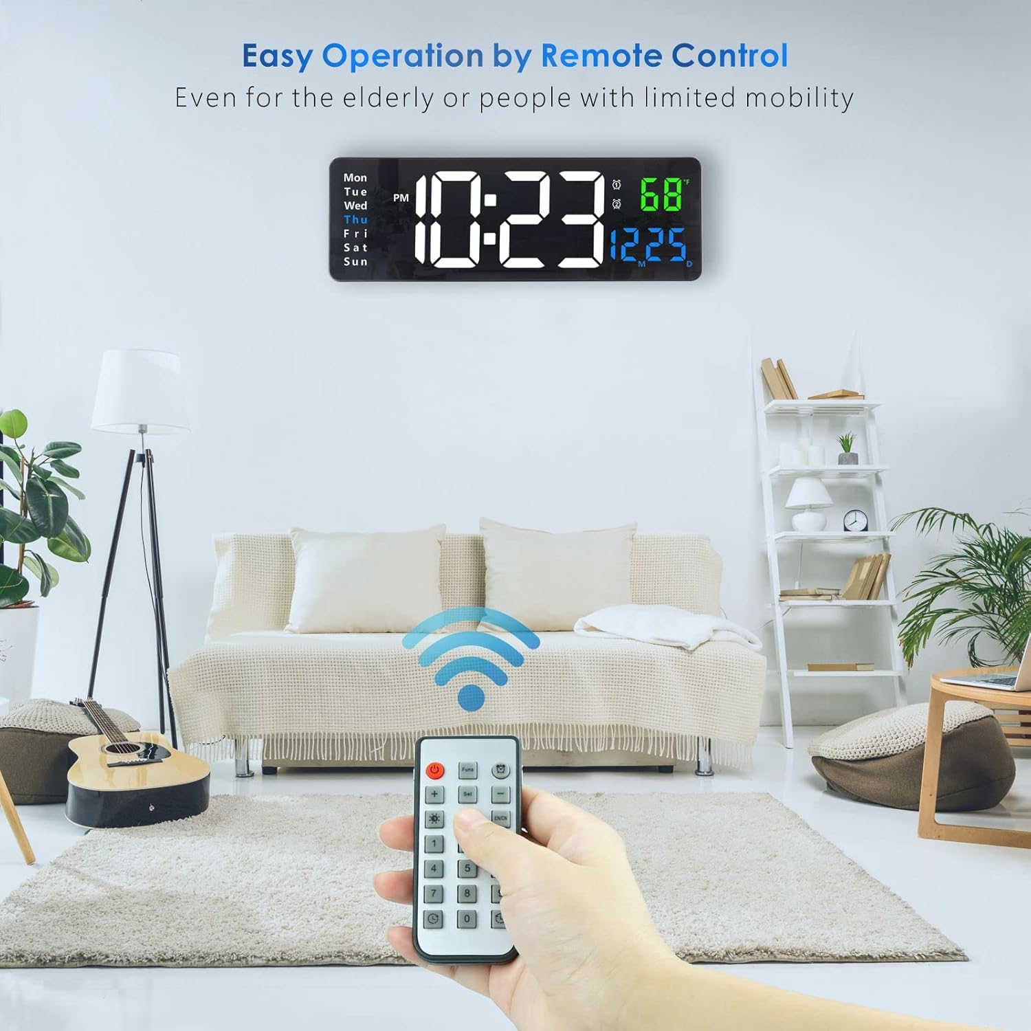 Plumeet 16 Inch Large Digital Wall Clock with Remote Control and 2 Alarm