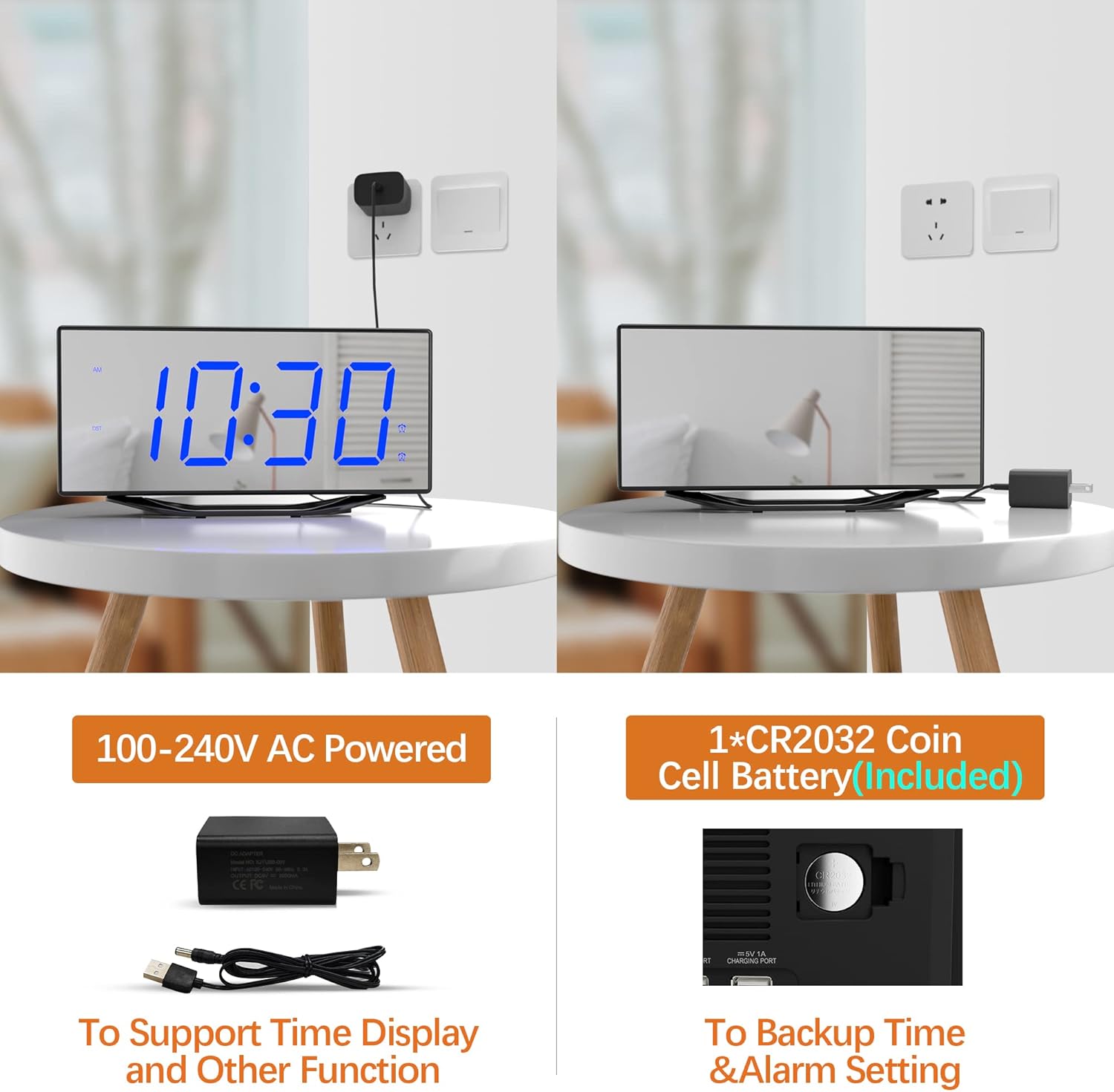 PPLEE 87 Digital LED Mirror Alarm Clock with 2 Alarms