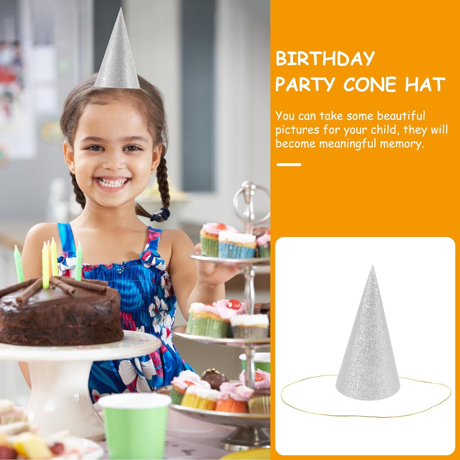 Birthday Cone Hats 12pcs Silver Party Headwear
