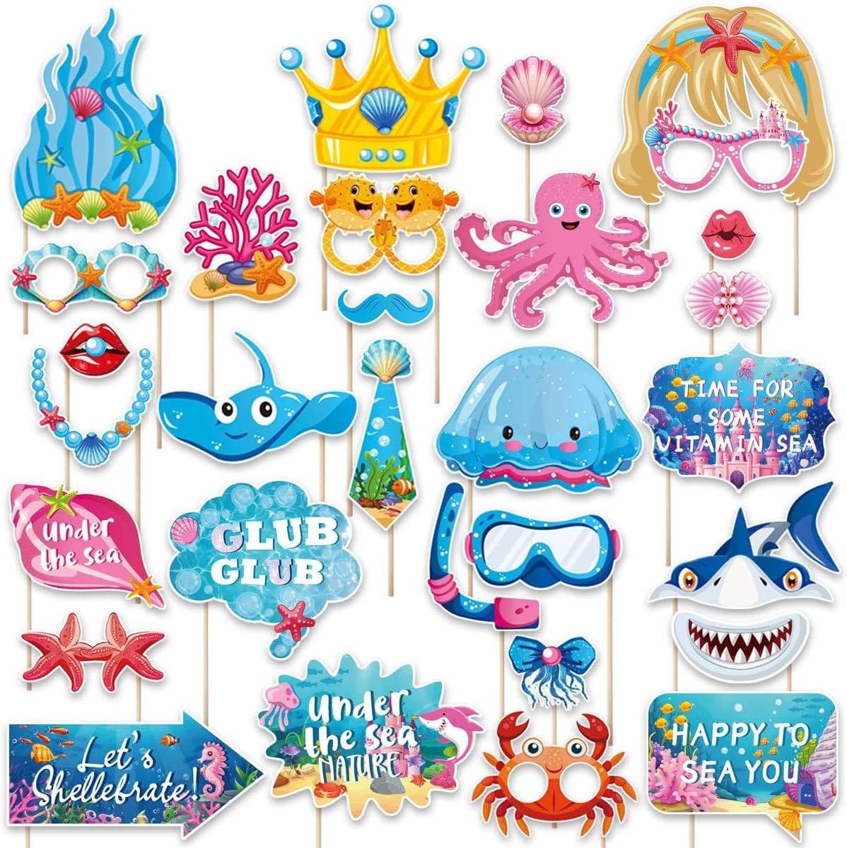 30 Pcs Under The Sea Photo Booth Props