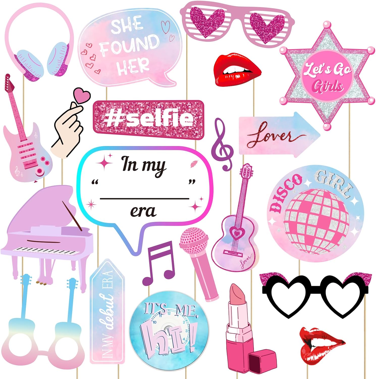 22 Pcs Music Themed Photo Booth Props for Girls Parties