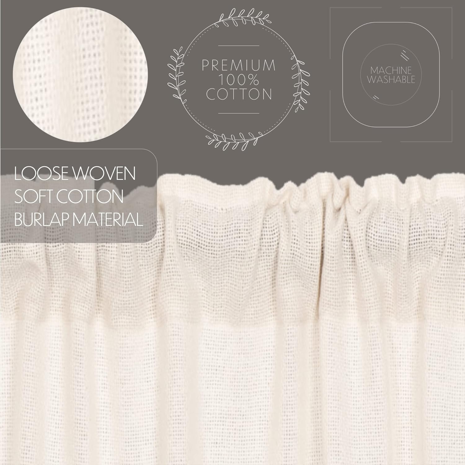 VHC Brands Burlap Antique White Farmhouse Curtains Set of 2