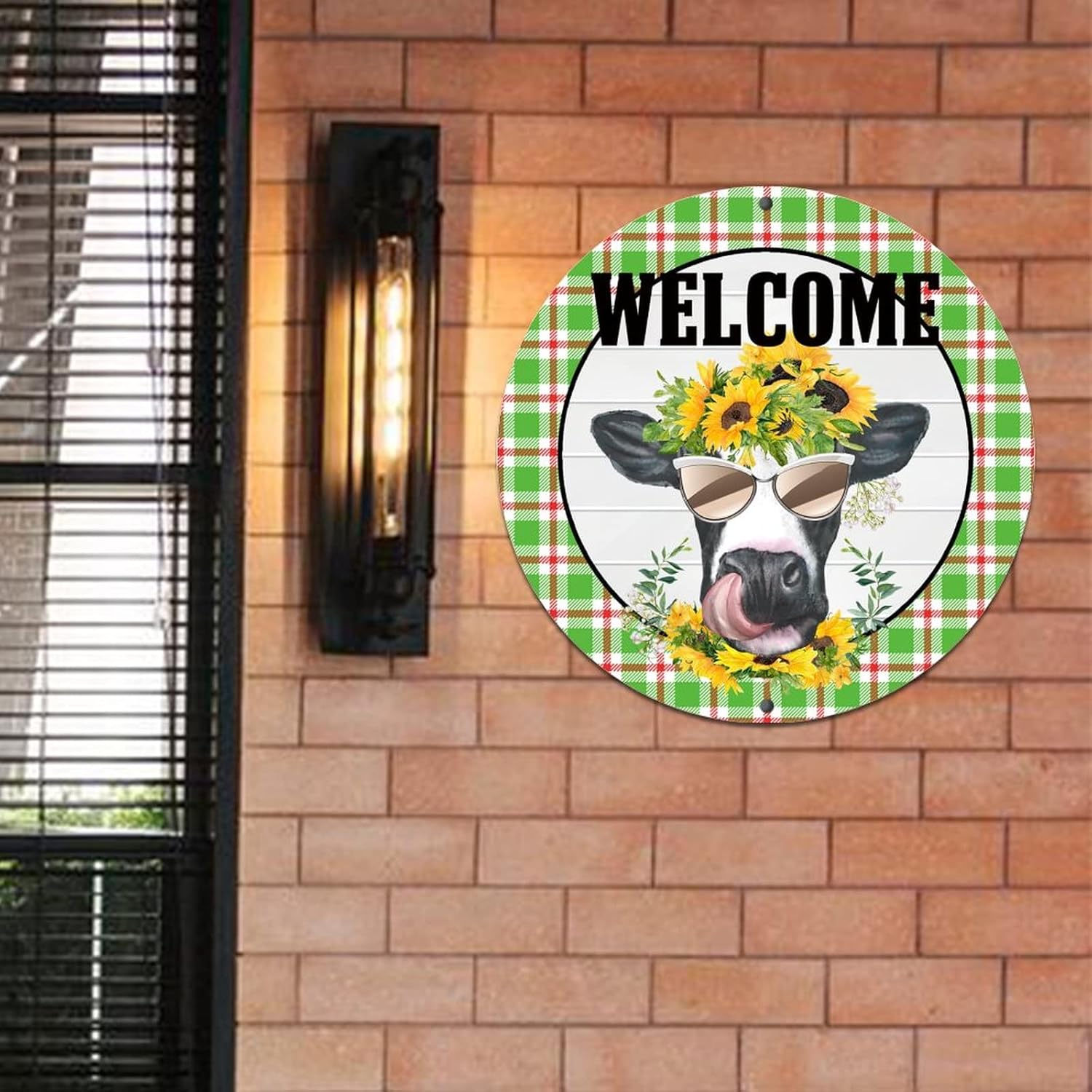 Retro Farmhouse Metal Tin Sign with Sunflowers and Cow