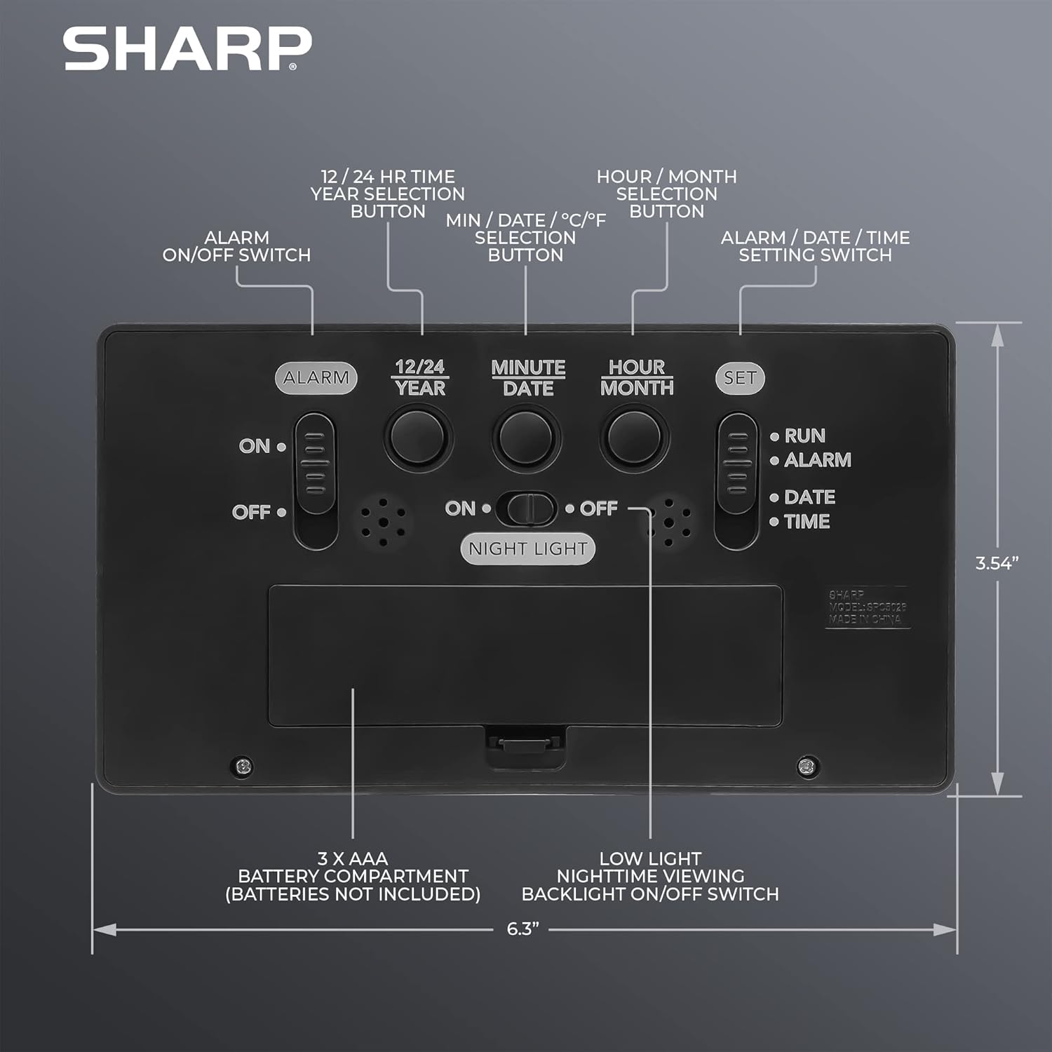 Sharp Alarm Clock with Jumbo 28 Display and Nightlight - Black