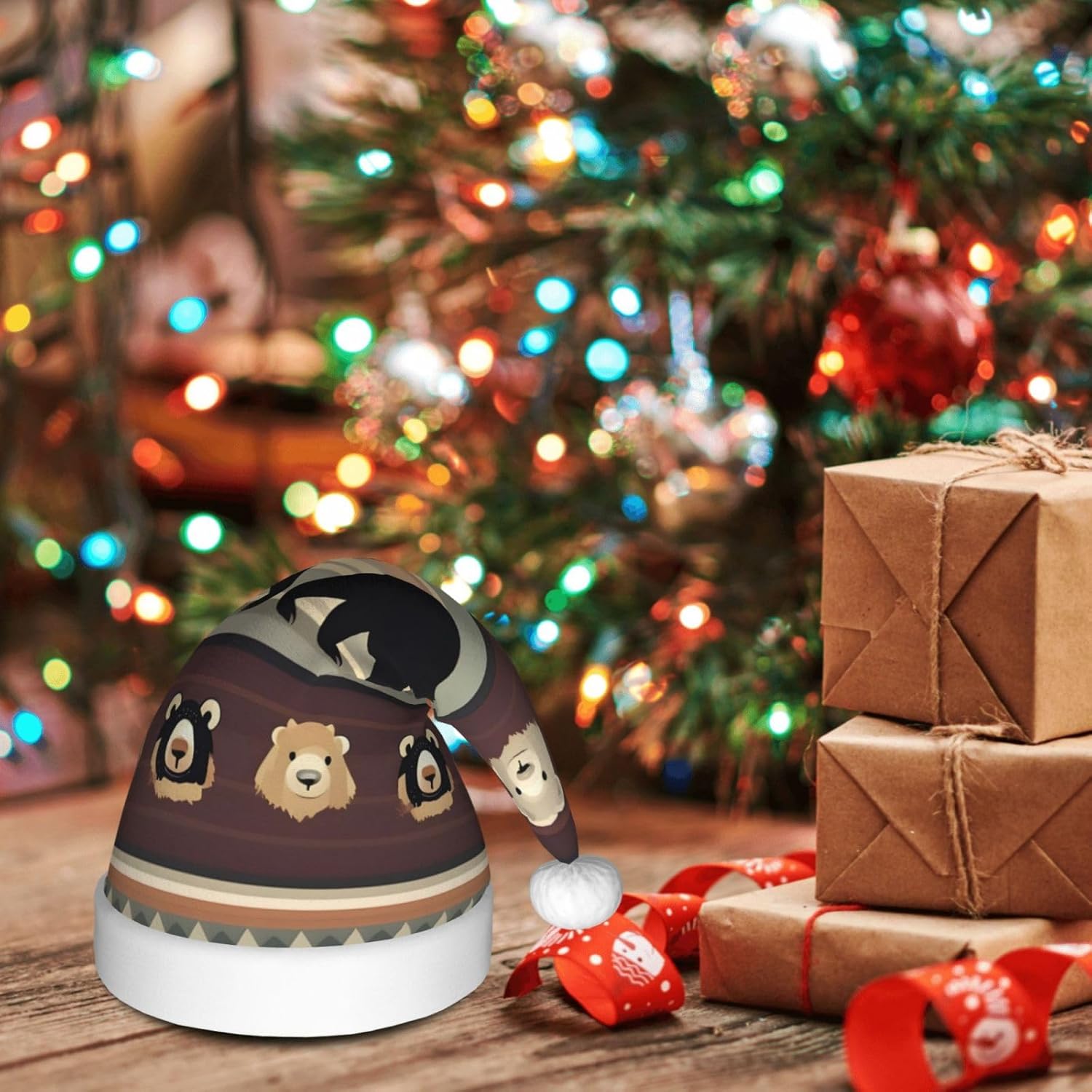 Personalized Santa Hat with Bear Print for Women