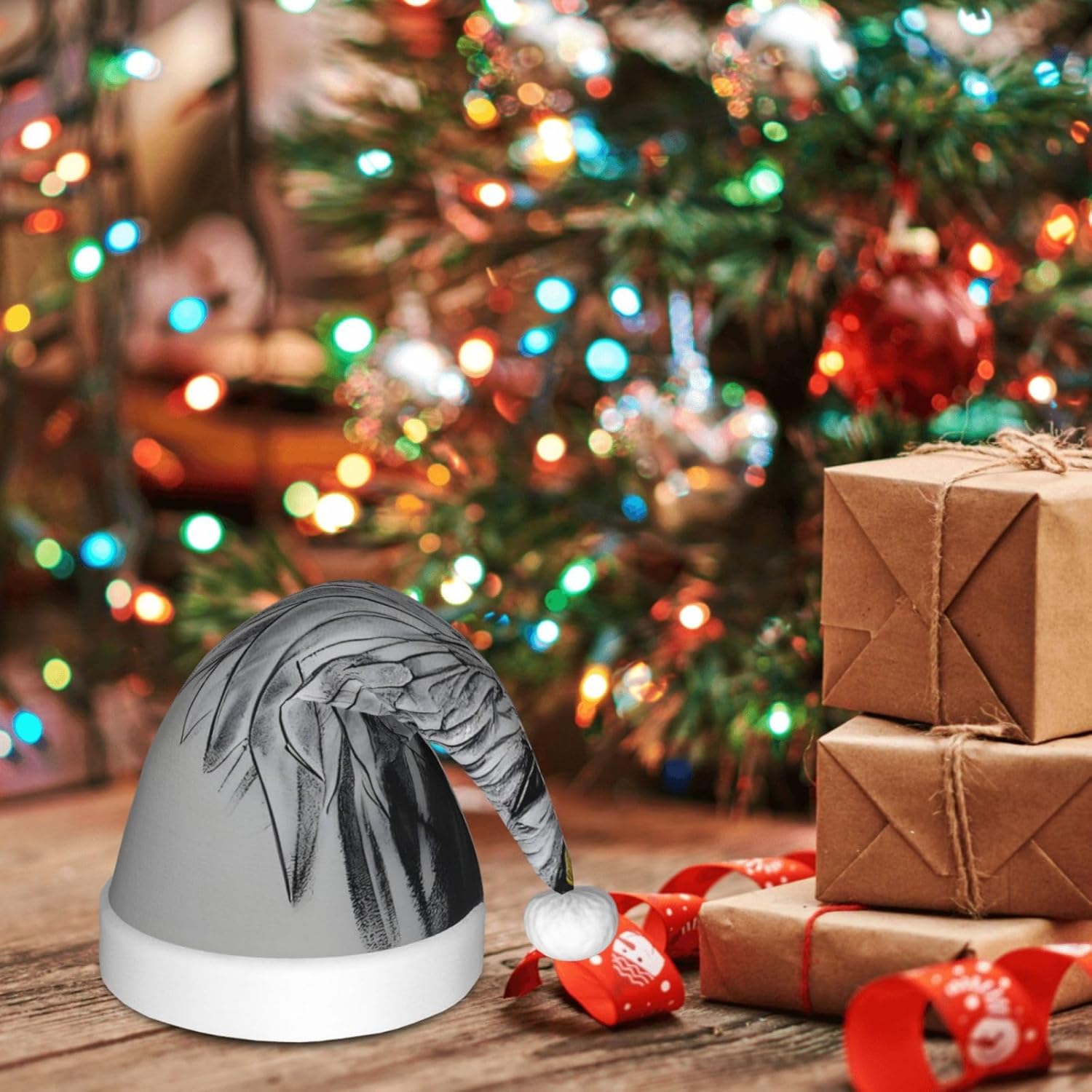 Christmas Hat with Pom-Pom Eagle Print