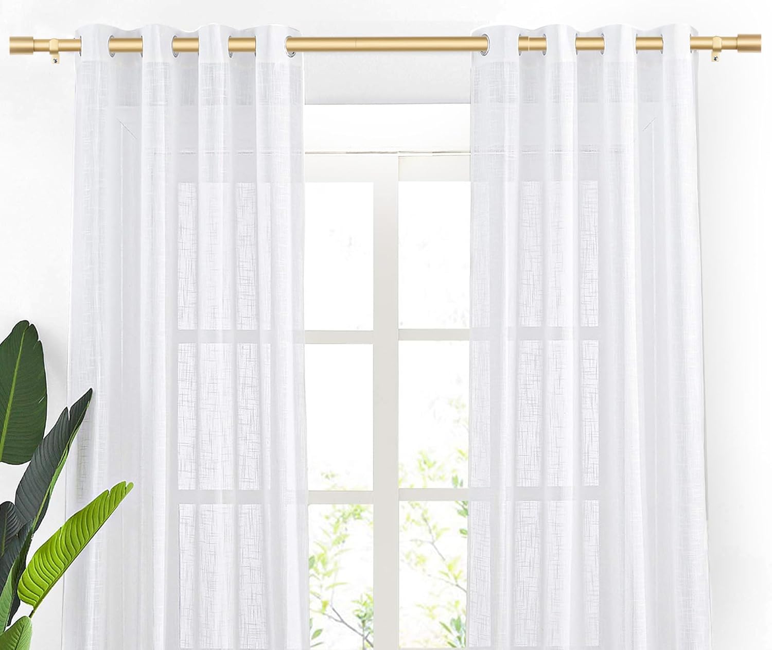 TONIAL Gold Curtain Rods 32-58 Inch Adjustable Single Rod with Modern Cap