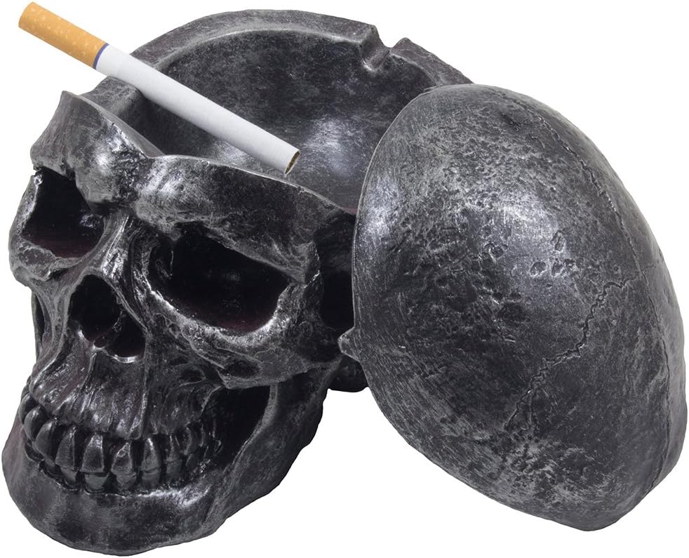 Spooky Human Skull Ashtray with Cover