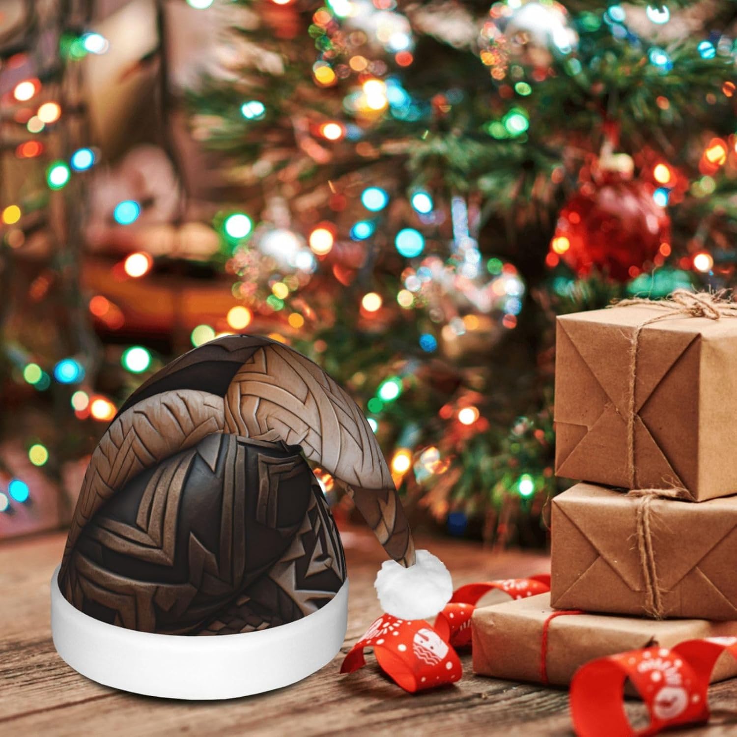 QinZheng Music Guitar Christmas Santa Hat Unisex LED Holiday Hat