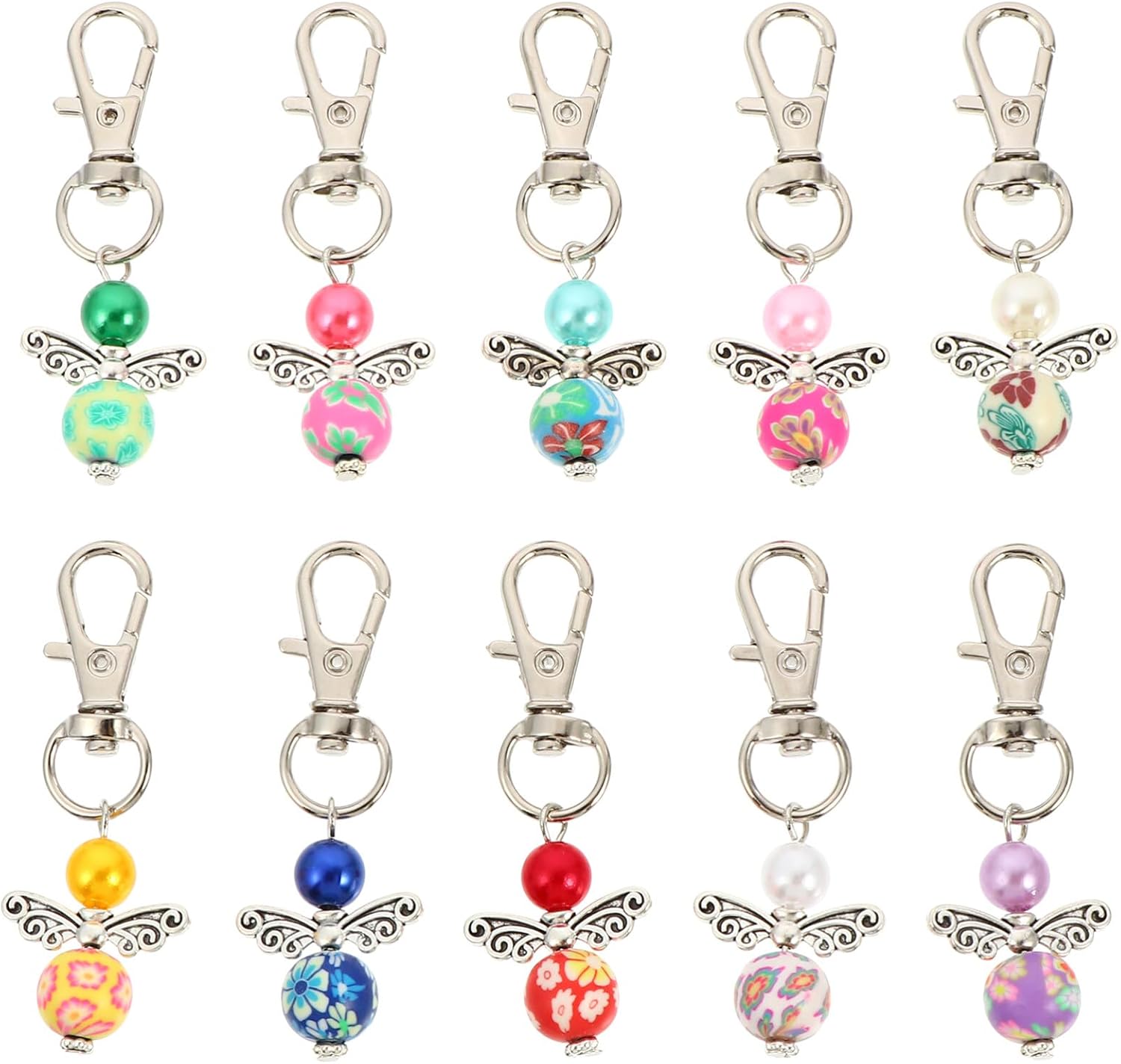 Guardian Angel Keychain Set 10pcs Beaded Keyrings for Gifts