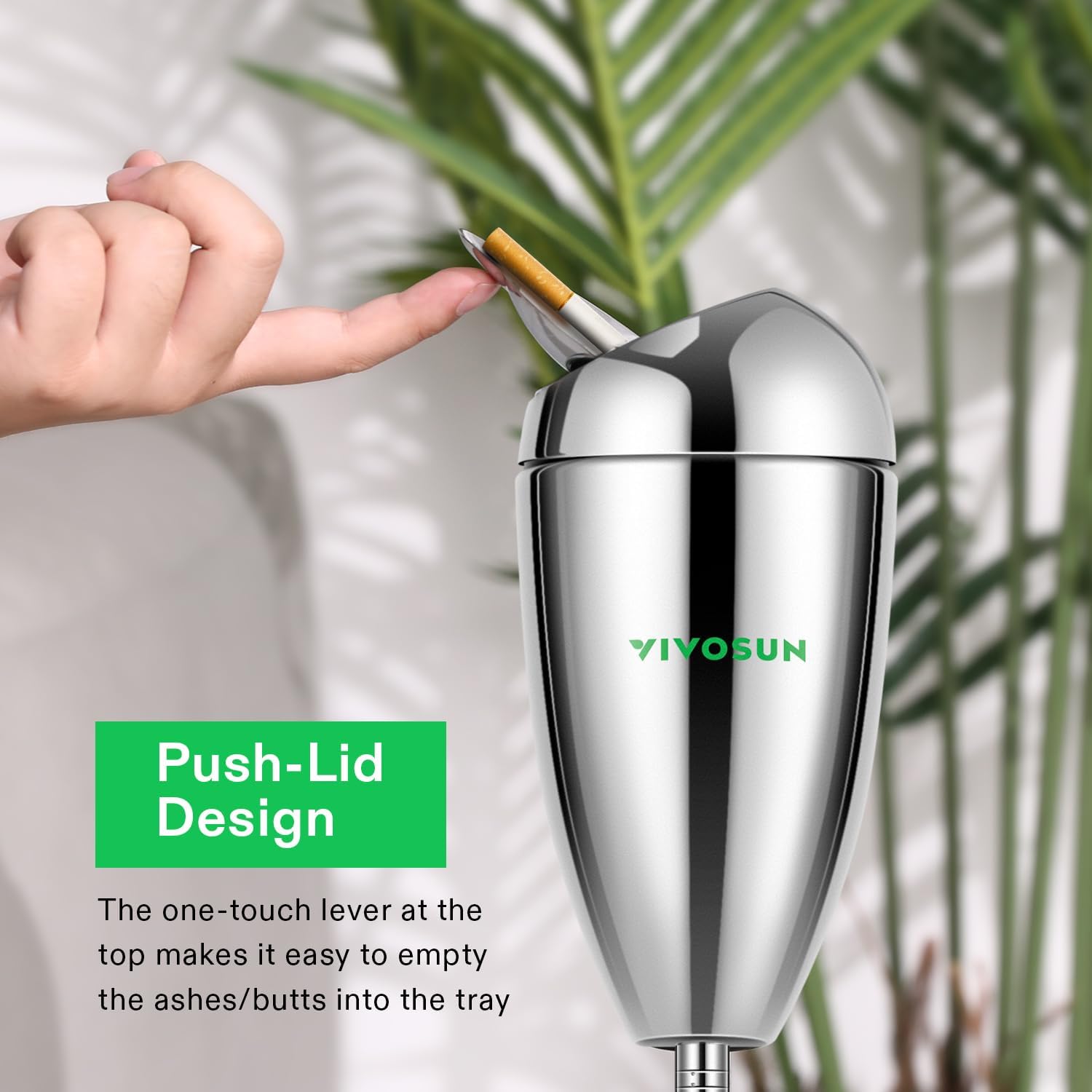 VIVOSUN Adjustable Height Outdoor Ashtray with Lid Chrome
