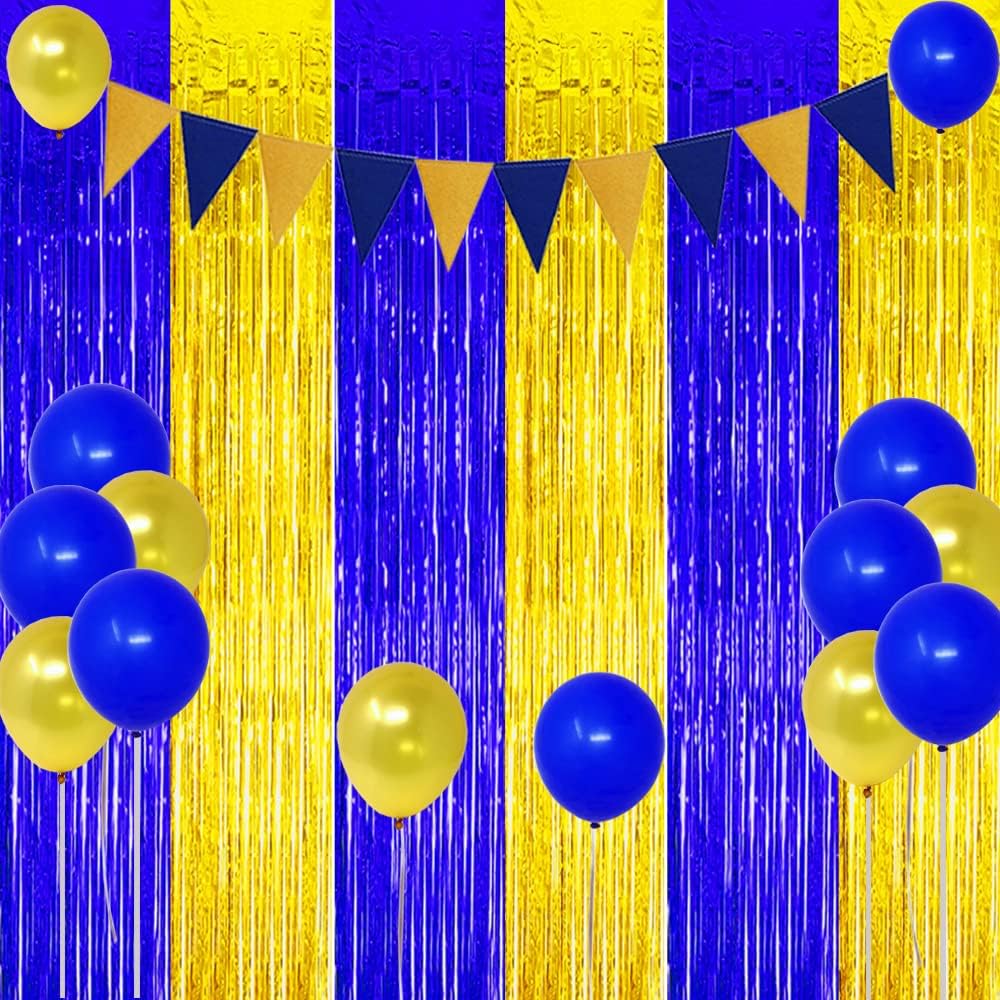 Blue Gold Party Decorations Foil Curtain 3 Pack