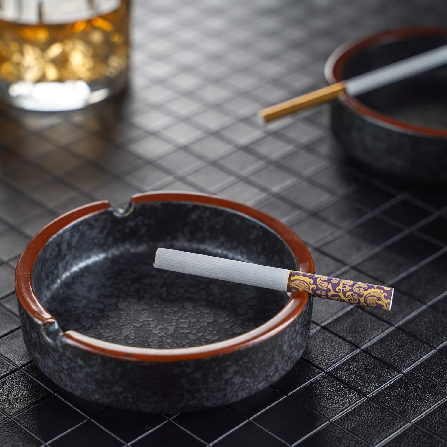 Stylish Ceramic Ashtray Black Lava Medium