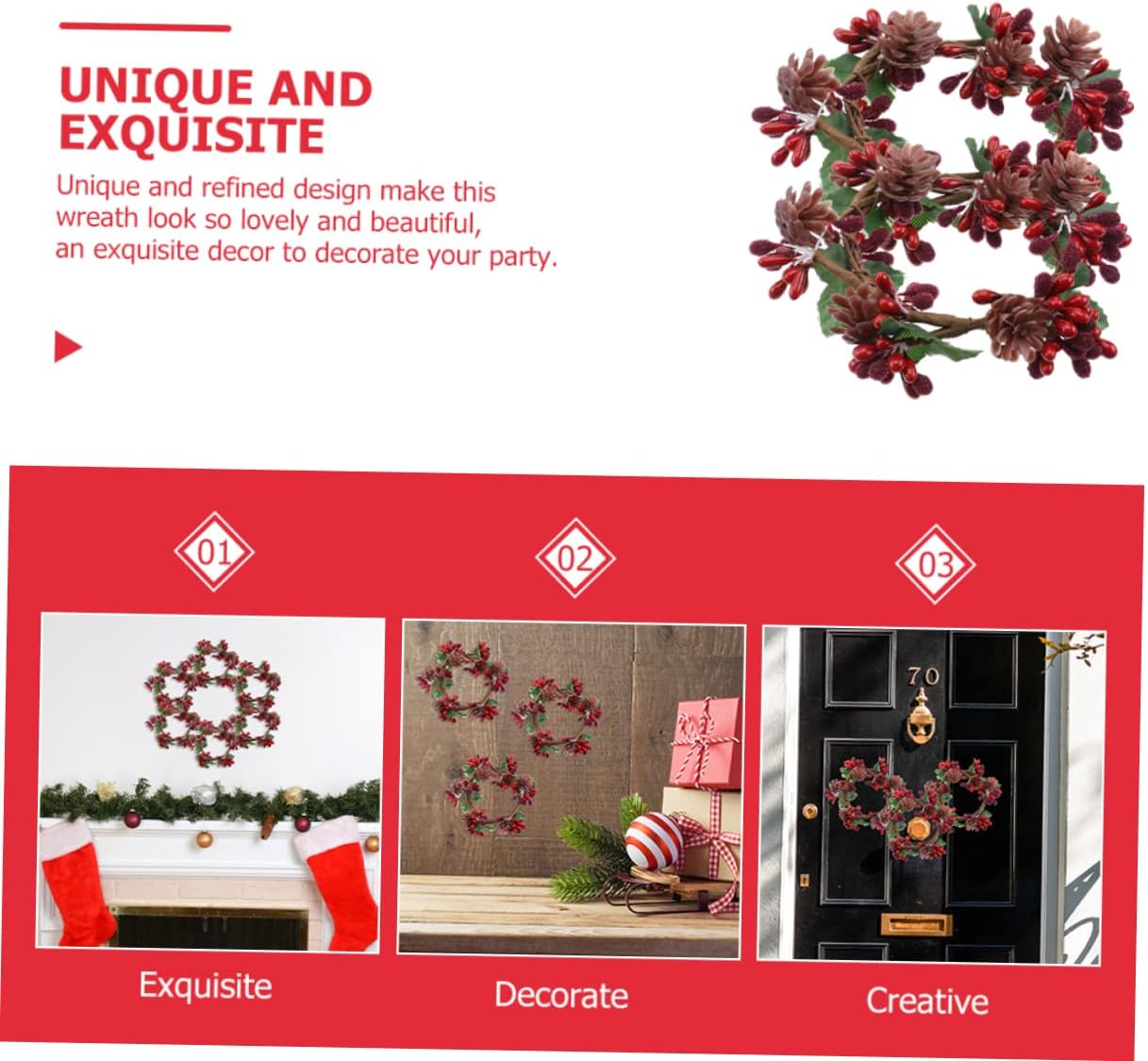 2pcs Berry Candle Simulation Wreaths for Christmas Decor